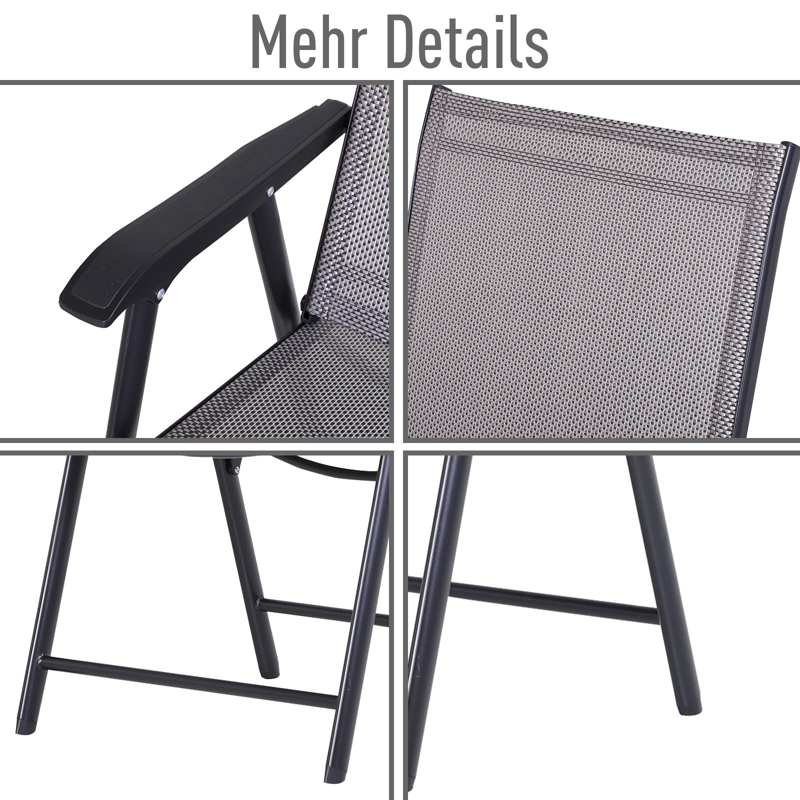Outsunny Krzesło składane z podłokietnikami, zestaw 2 szt., metal szary
