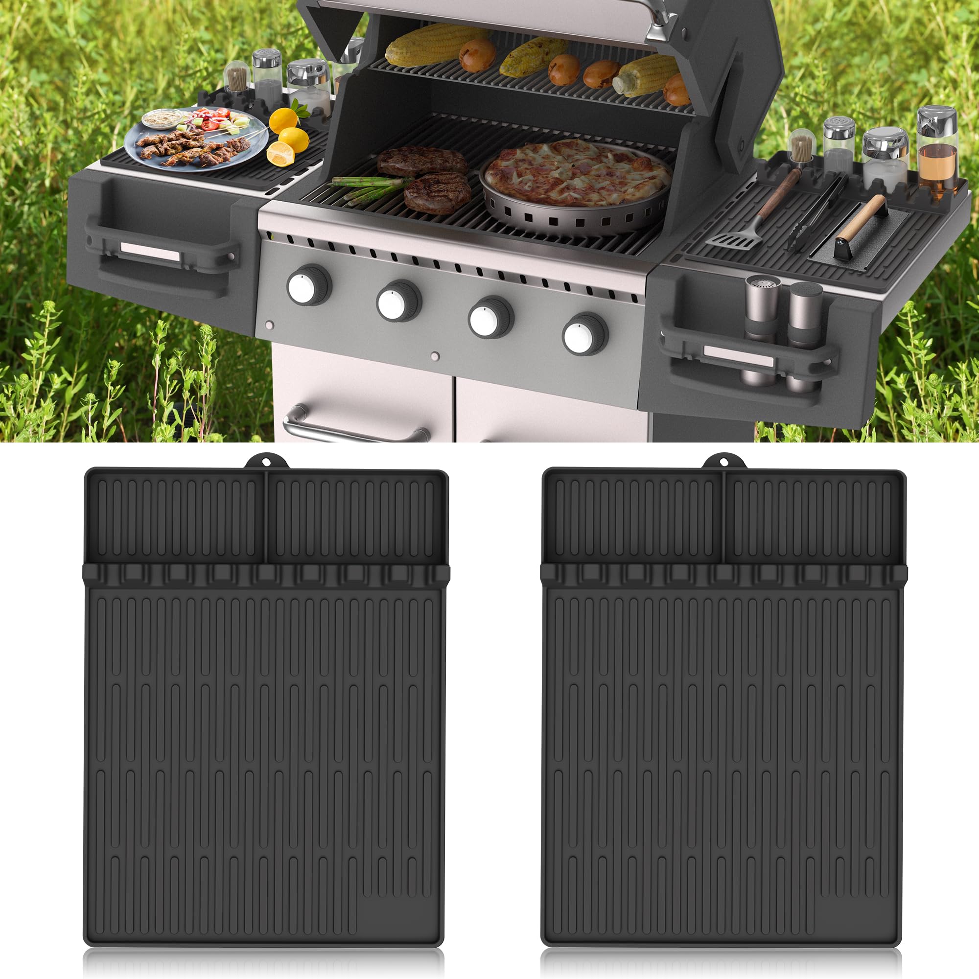 Silicone Griddle Tools Mat for Blackstone - Large Silicone Spatula Mat with Drip Pad - Griddle Mats BBQ Grill Accessories - Side Shelf Mats Grill Pad