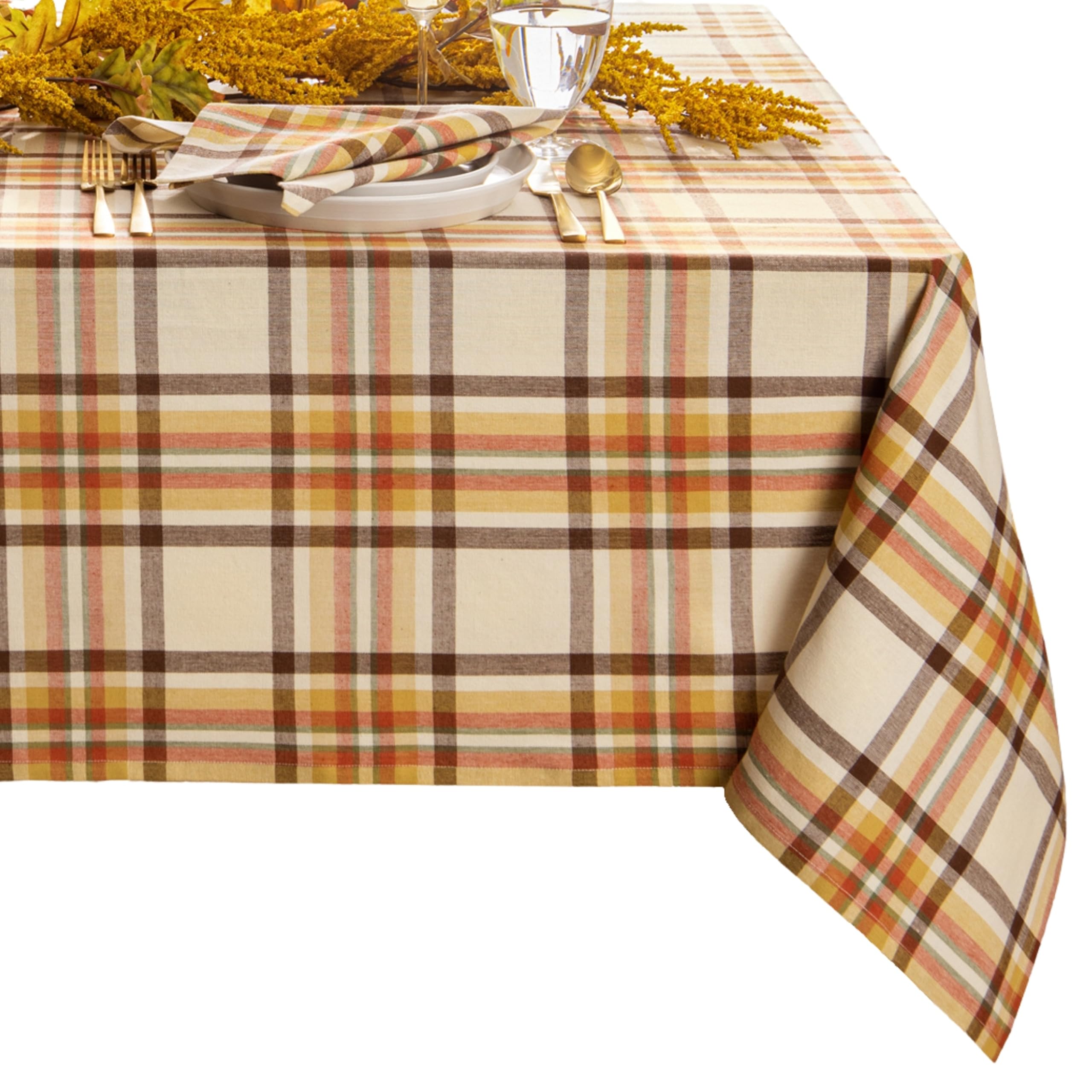 Elrene Home Fashions Russet Harvest Woven Plaid Cotton Tablecloth for Fall/Thanksgiving, 52"x70" Rectangle