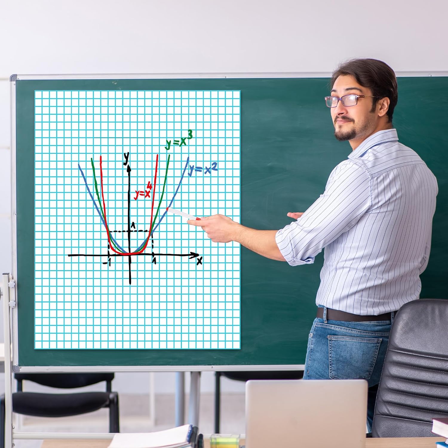 Ctosree 4 Set Jumbo Sized Magnetic Graph Paper for Whiteboard 27.95" x 22.05" Dry Erase Grid Dry Erase Board with Magnetic Dry Erase Colorful Markers Erasers for Teachers Students Classroom Supplies