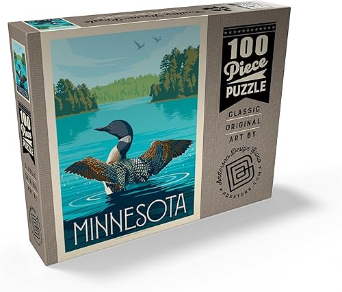 Vista 8 de MyPuzzle Minnesota: Loon, póster vintage, rompecabezas prémium de 500 piezas para adultos