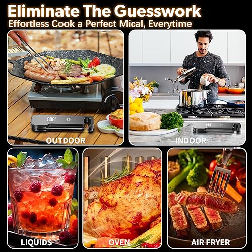 Miniatura 6 de Termómetro digital para carne con lectura instantánea, impermeable, pantalla retroiluminada, sonda de alimentos para cocinar, barbacoa, lectura