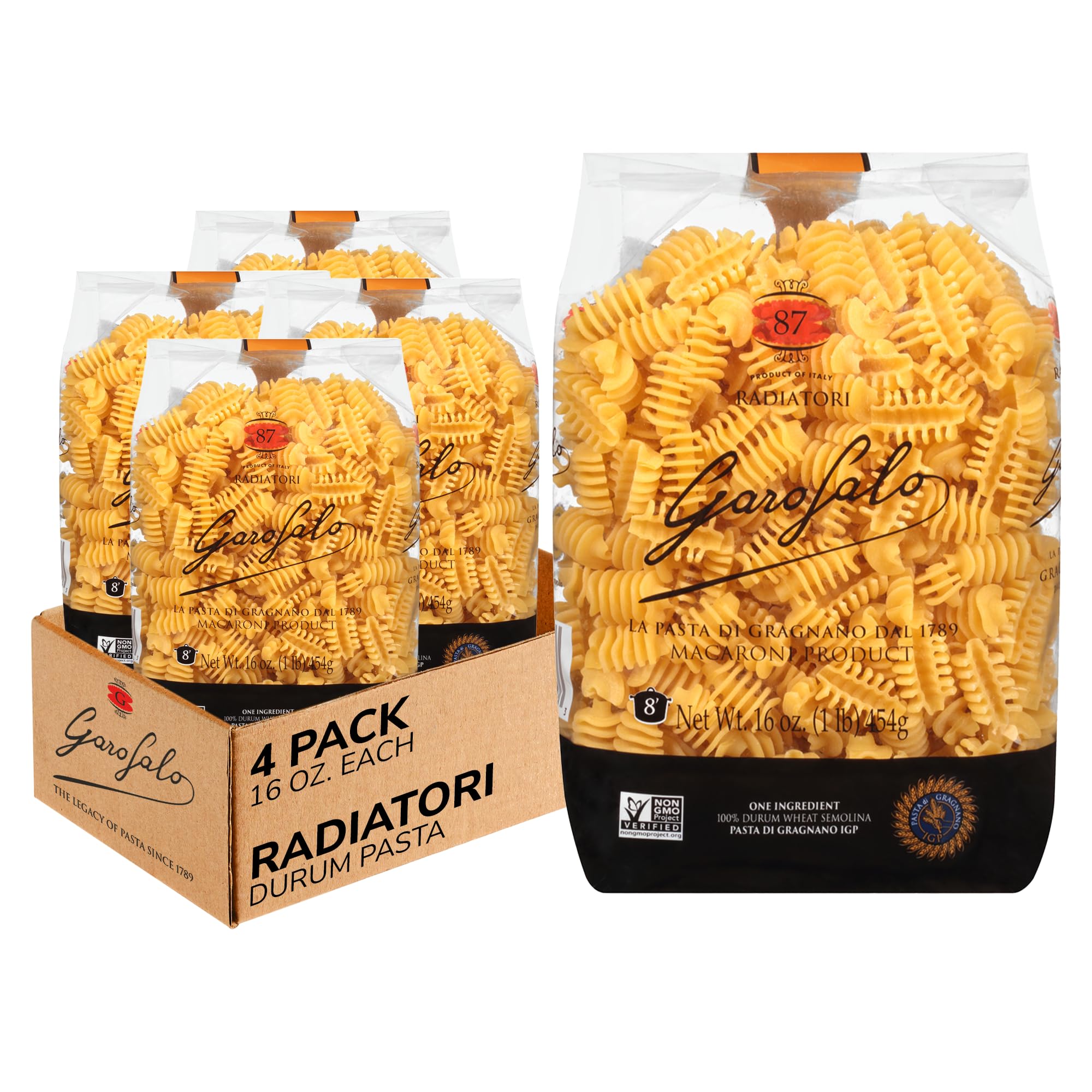 Garofalo - Premium Durum Wheat Semolina Radiatori Pasta Italian Made, Bronze-Drawn, Al-Dente, One-Ingredient Pasta (4 pack)
