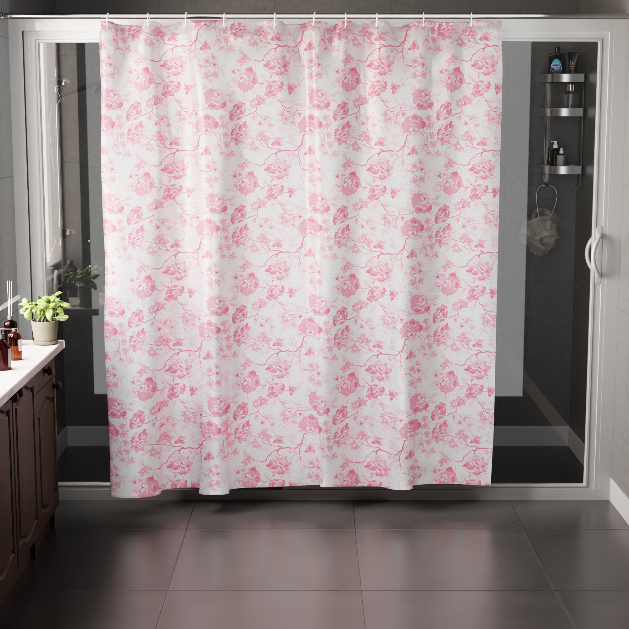 Encasa XO Shower Curtain, Waterproof Polyester, Carnations