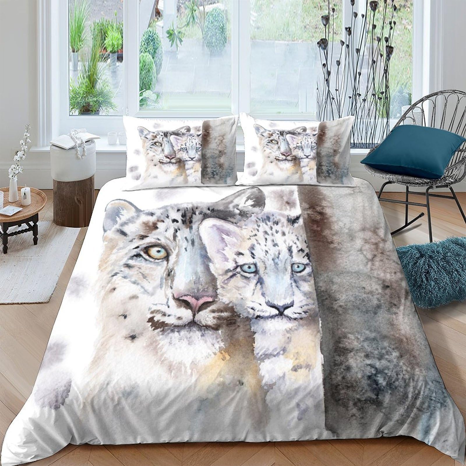 Ctjqhvkz Style-6 3D Printed Snow Leopard Fitted Sheet Microfiber Soft Animal Print Bed Sheet For Bedroom Guest Room Decor Single（135X200cm）