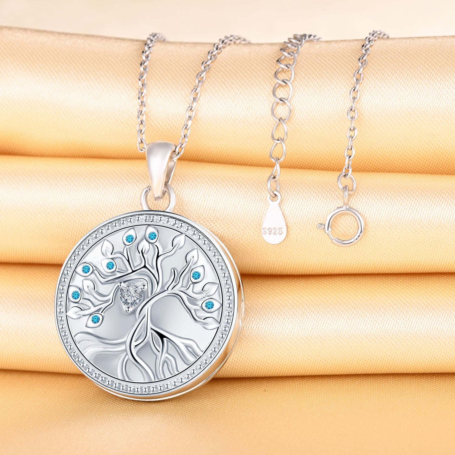 Collana Albero della Vita Foto Personalizzata Medaglione in Argento 925 per Donna, Pendente Rotondo Portafoto con Zirconi, Regalo Gioielli per Fidanzata Madre Figlia
