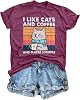 Cat Shirt I Like Cats and Coffee and Maybe 3 People Graphic T-Shirt Vintage Cat Lover Shirts Retro Coffee Lover Gift Tee Tops