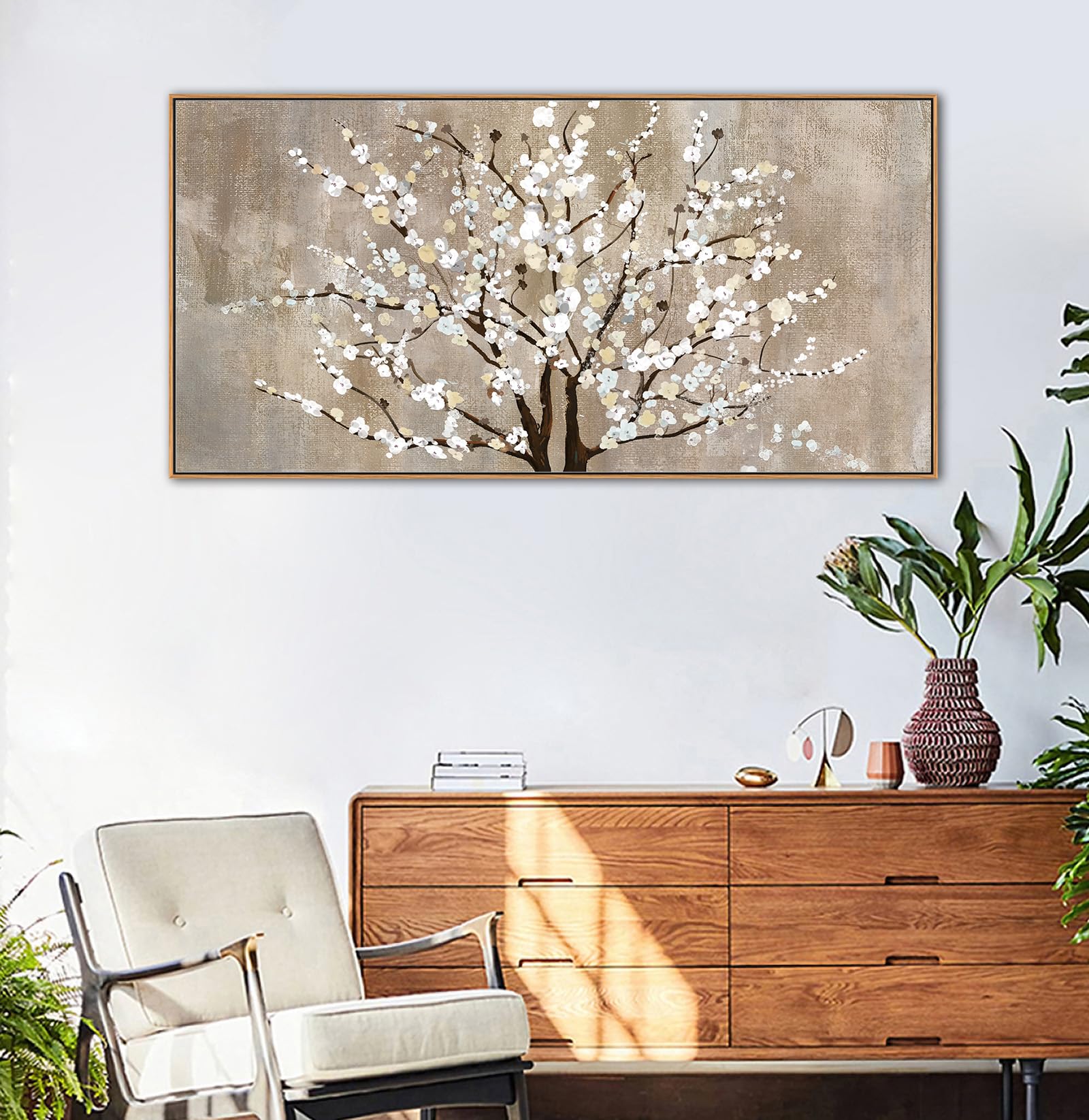 Framed Canvas Wall Art Plum Blossom Flowers Canvas Pictures for Living Room Bedroom Wall Decor Abstract Elegant Floral Canvas Art Prints Artwork Home Office Wall Decorations Ready to Hang 30" x 60"