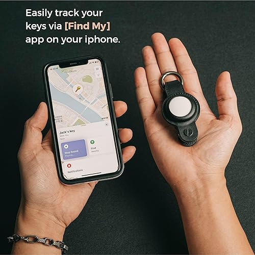 Miniatura 2 de Organizador de llaves Air Tag, llavero de cuero compacto para Apple AirTag, llavero y funda con llavero. Negro, sin Airtag