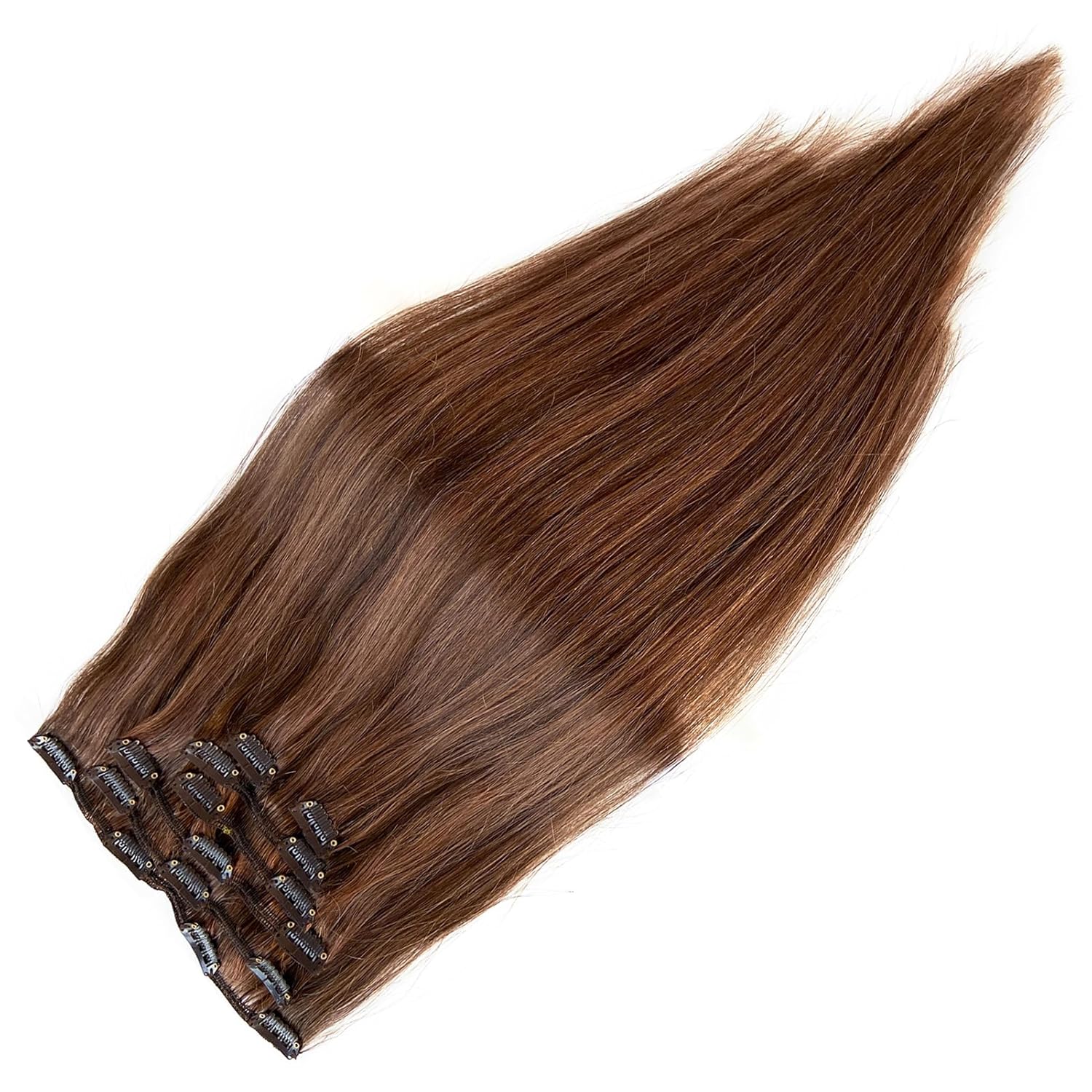 Clip in Hair Extensions, Chocolate Brown Balayage Auburn Brown Clip in Hair Extensions Real Human Hair Clip ins 16 Inch 7 Pieces 70G Real Hair Extensions Clip in Human Hair