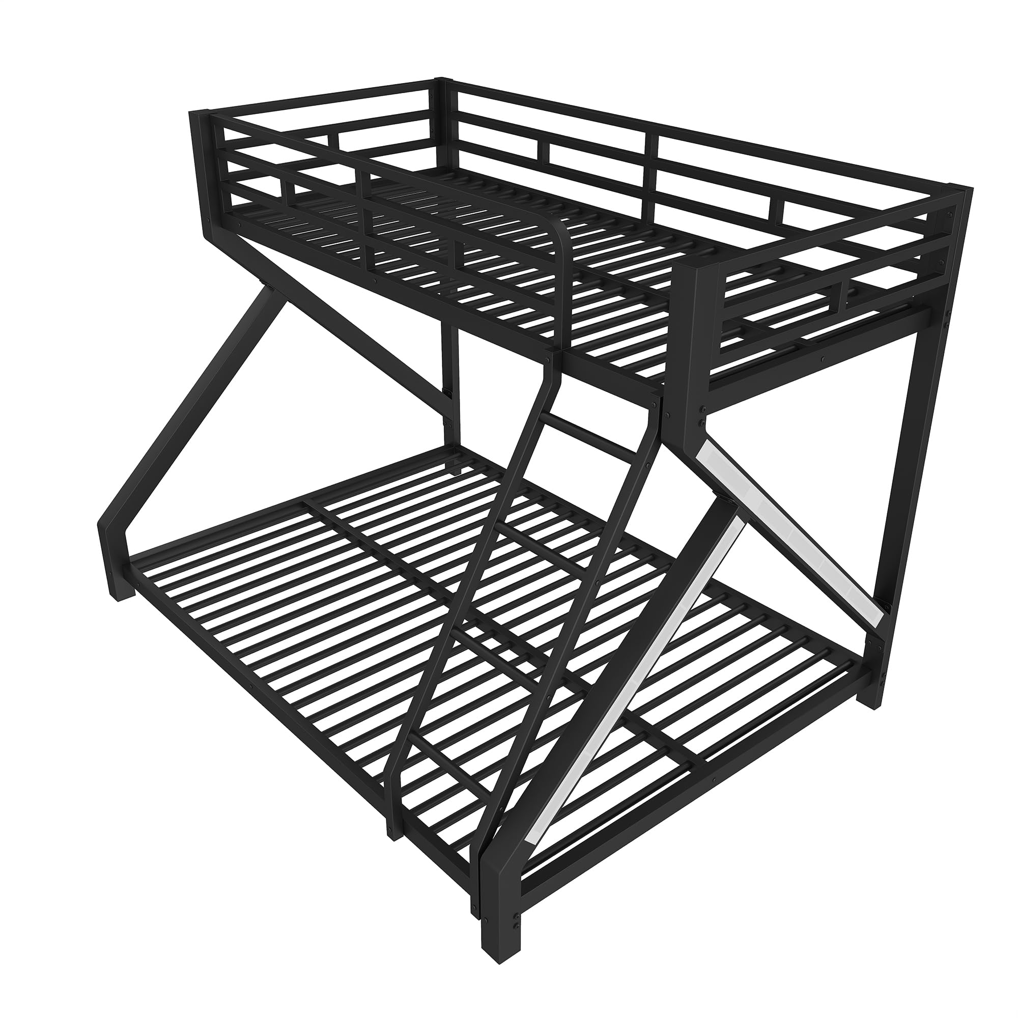Litera con LED para niños y adultos, cama infantil con barandilla y escalera, hierro 90x200+140x200 cm, negro