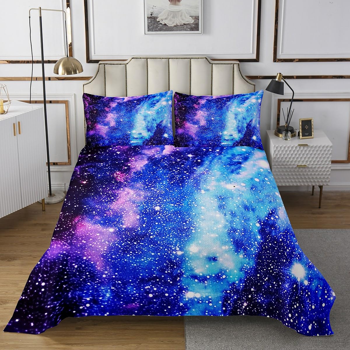 jejeloiu Galaxy Coverlet Set Twin Size Universe Cloud Galaxy Bedspread for Boys Girls Children Outer Space Quilted Coverlet Space Outer Sky Room Decor Breathable Soft All Season 2Pcs