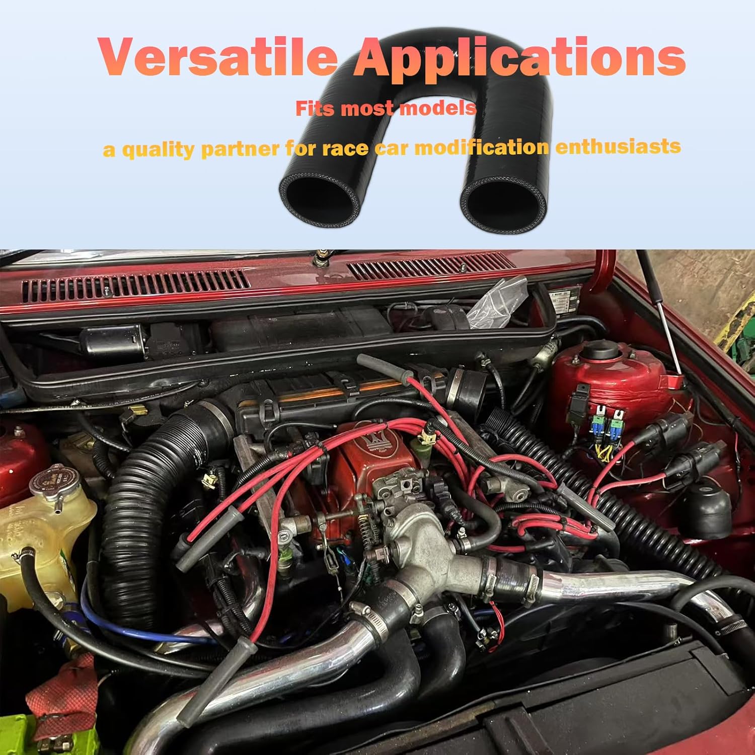 Automotive Silicone Tubing, ID 2.25" (57mm) 180 Degree U Bend Elbow Coupler Hose, 5"(127mm) Leg Length,4-Ply High Performance Coupler Silicone Hose (Black)