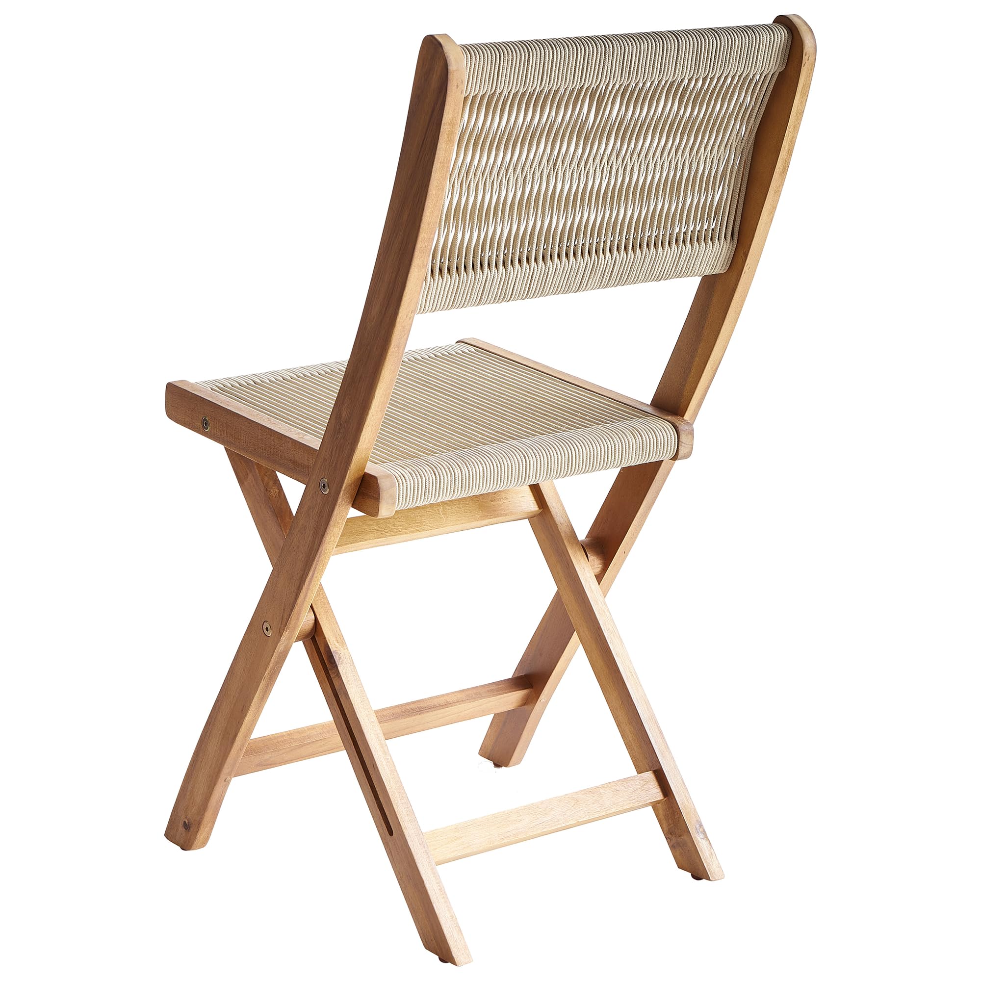 Gartenstühle 2er Set Akazienholz mit Seilgeflecht beige klappbar Prossedi