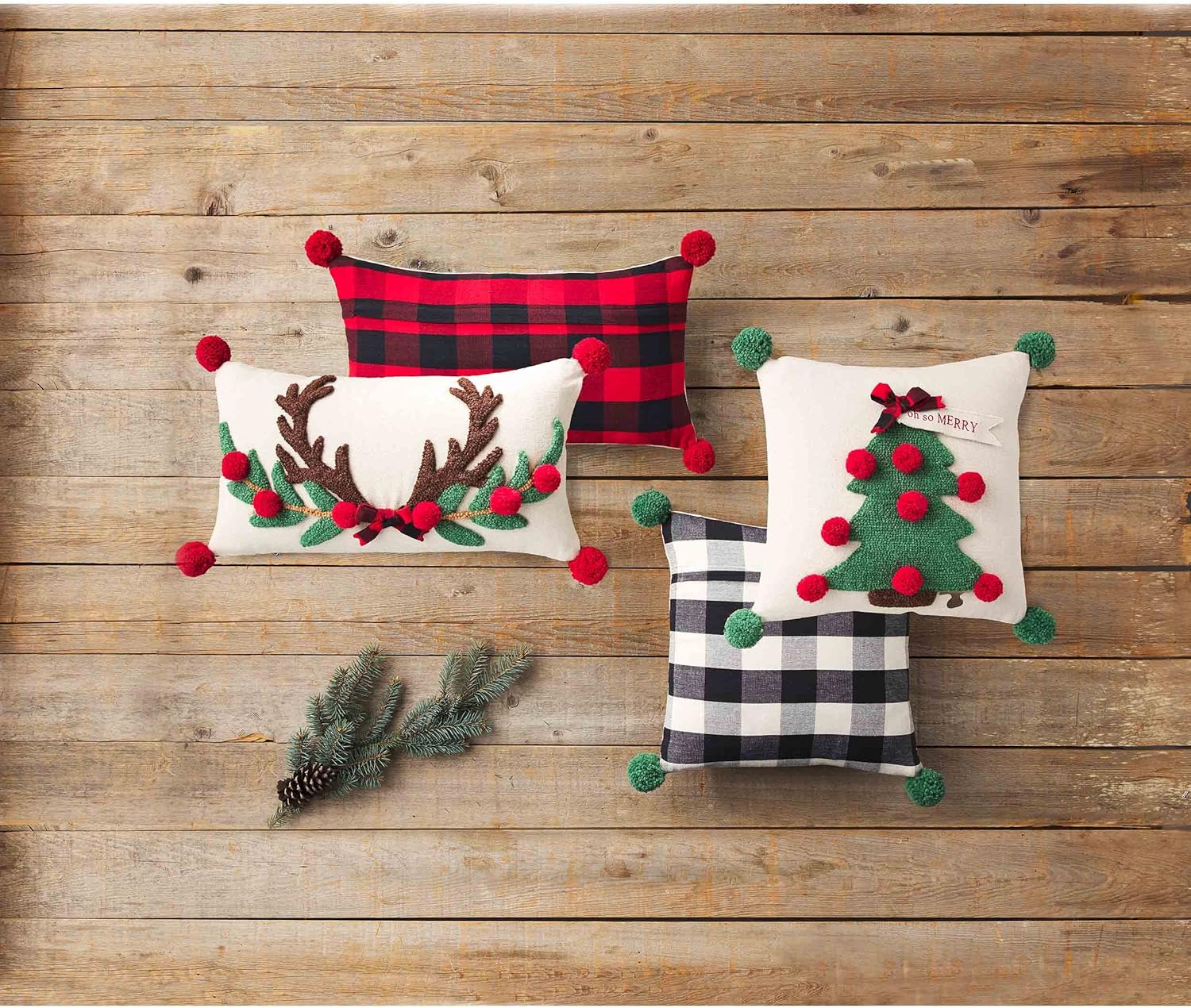 Mud Pie Oh So Merry Hook Check Pillow, 16" x 16"