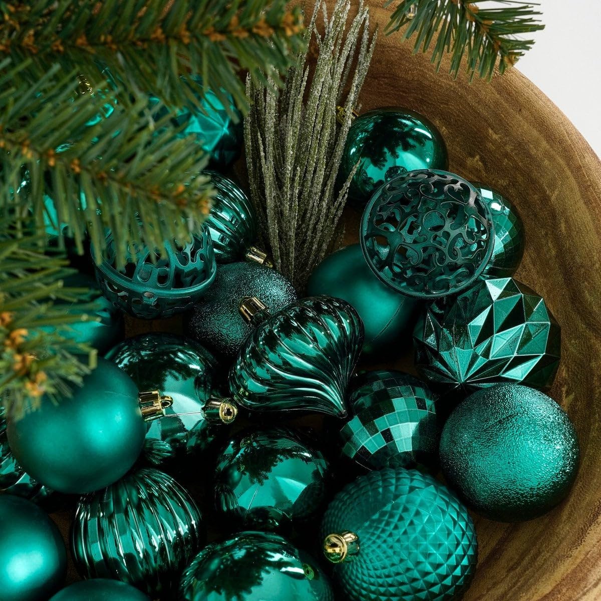 Weihnachtskugel Set Enthält Recyceltes Polystyrol, Unzerbrechlich, Weihnachtsbaum Dekoration, Christbaumschmuck, Für Kinder Haustiere, Dunkelgrün, 60 Stück Ø7 cm