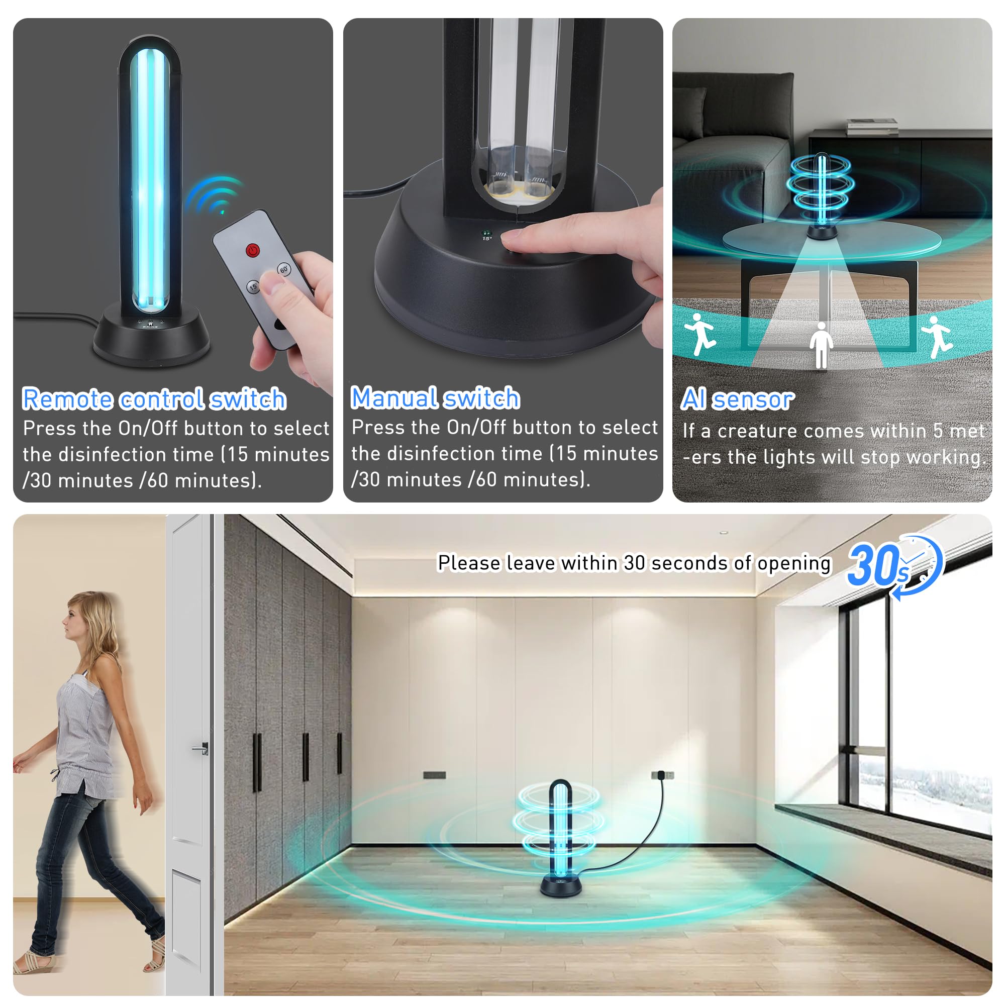 ZKX 38W UVC Keimtötende Lampe Fernbedienung Timer Tischlampe uv lampe Desinfektion Sterilisator AntiRate 99% Töten Entferner Schimmel Staub Milben Keime