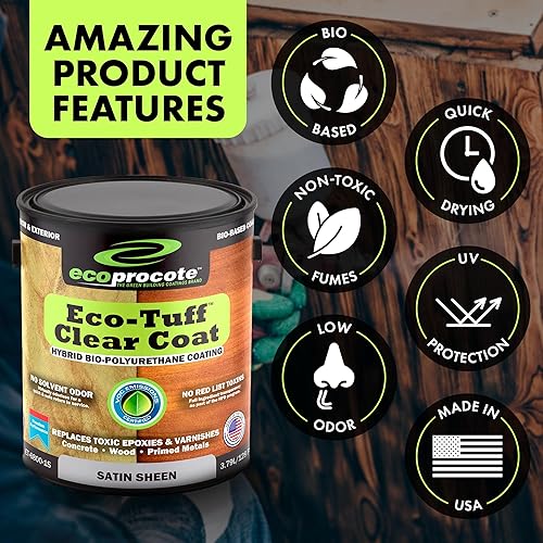 Miniatura 4 de Eco-Tuff Clearcoat Hormigón bio-poliuretano, madera, sellador de piso, sellador de encimera, satén, 1 galón