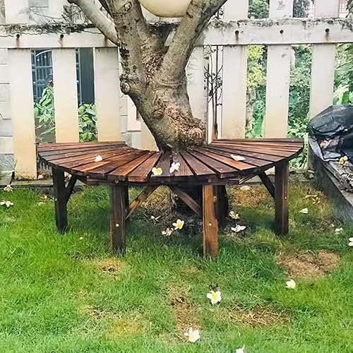 HM&amp;DX Banco de jardín semicircular de madera, resistente a la intemperie, superficie lisa para exteriores, banco de árbol envolvente alrededor del