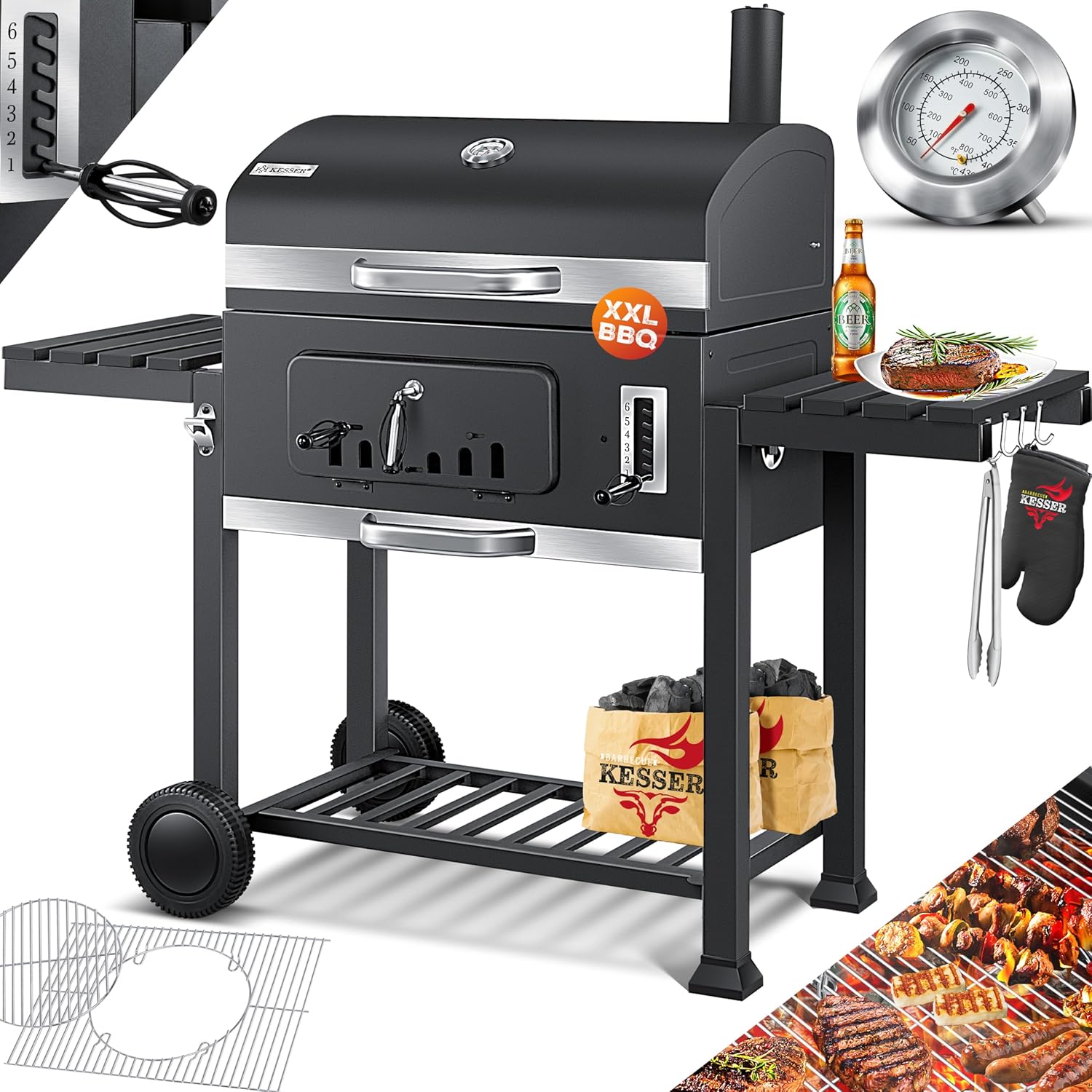 KESSER® Barbecue con Carrello XXL Barbecue a carbonella con Coperchio