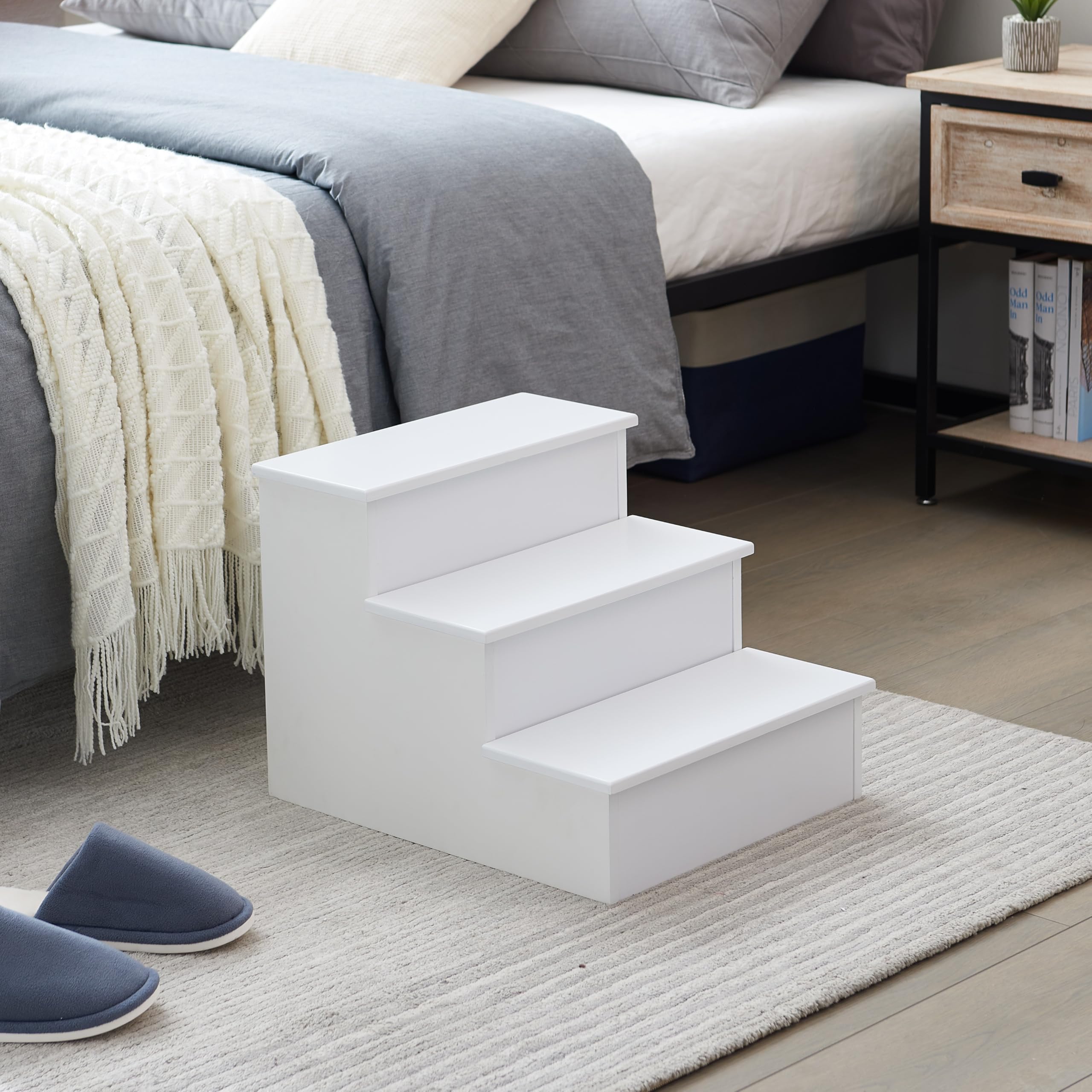 KB Designs - 3 Step Wood Step Stool for Adults or Kids, Dog Stairs, White