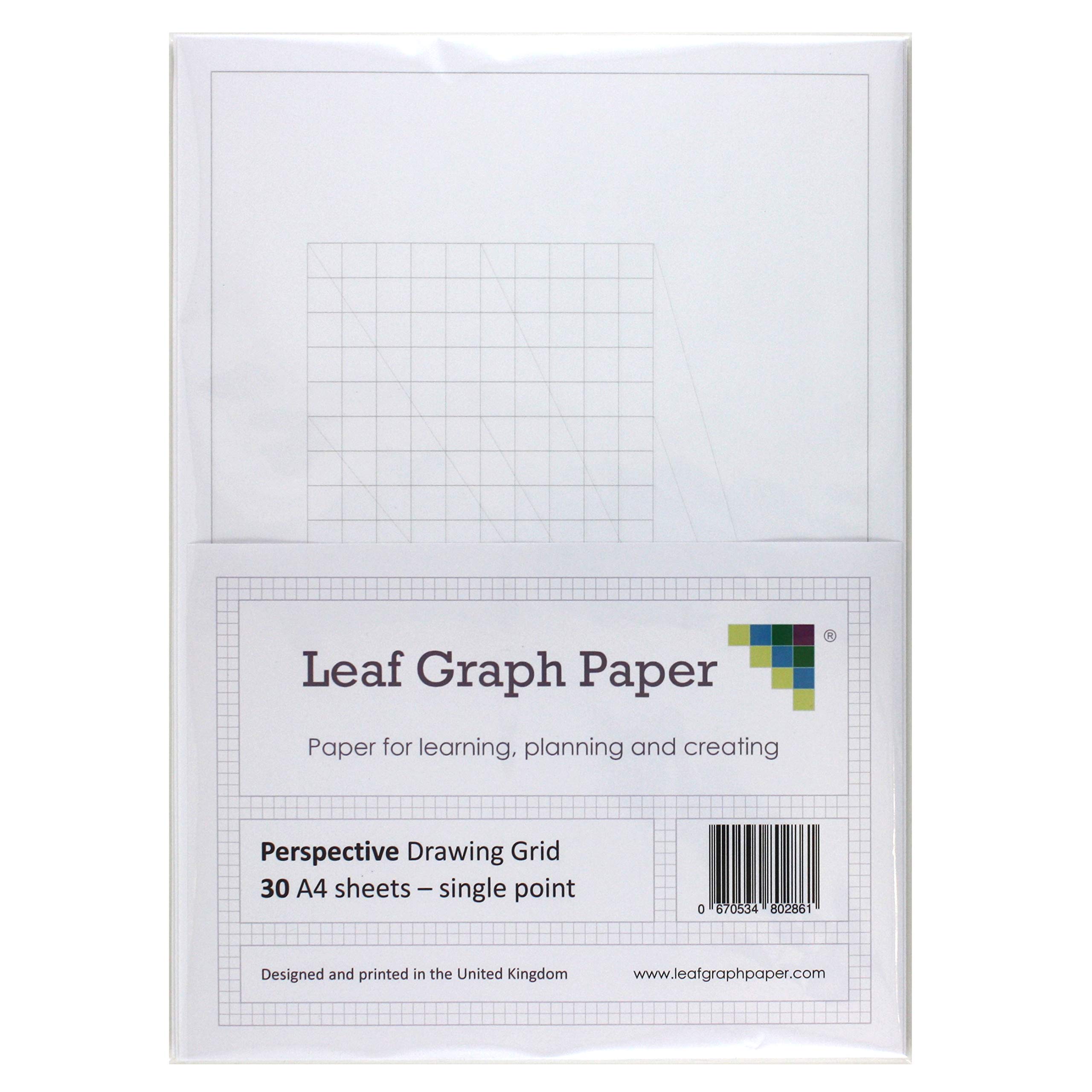 A4 Perspective Drawing Paper, Single Point Projection, 30 Sheet Pack, Grey Grid