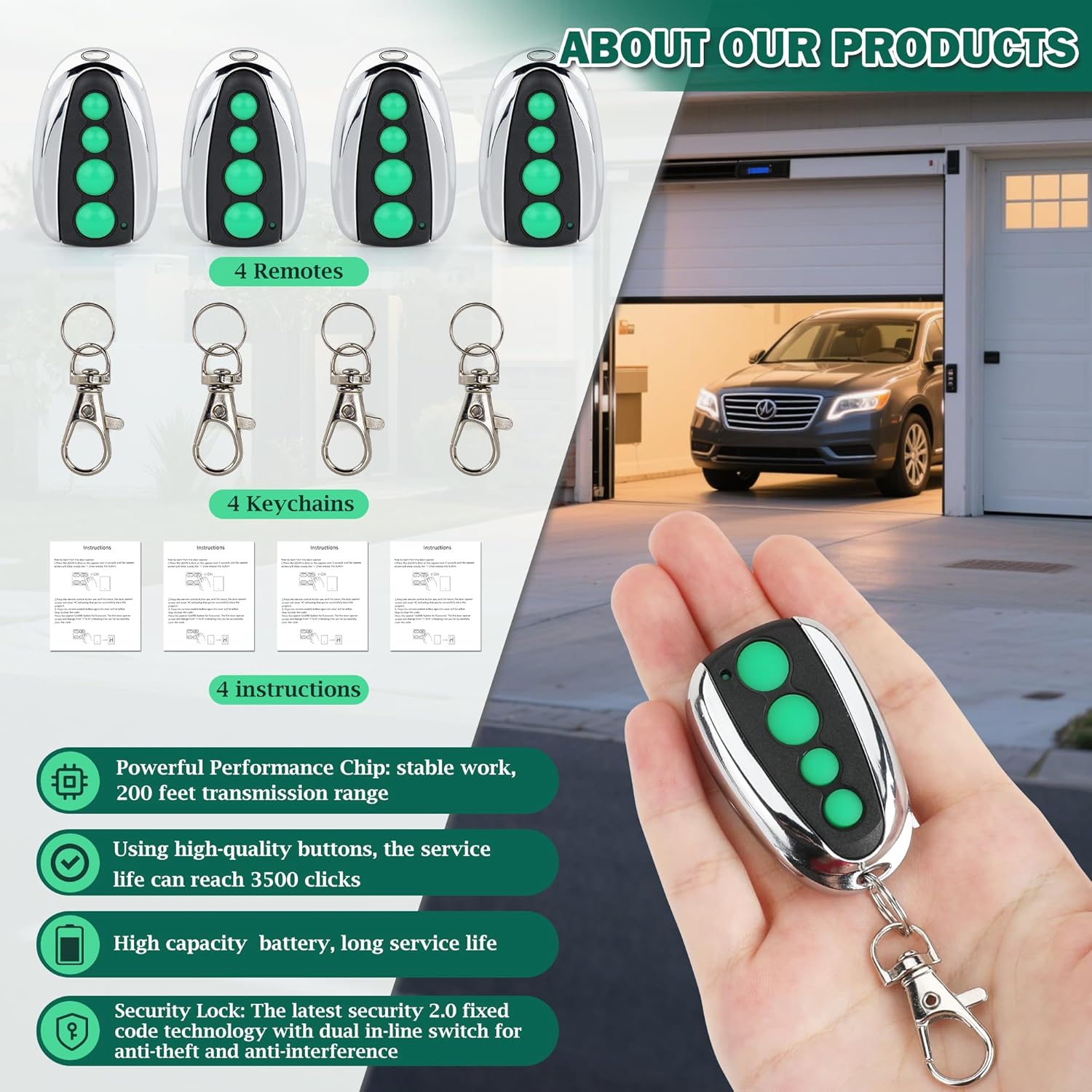 4 PCS M12 Gate Remote Control Transmitter 433.92 MHz Garage Door Remote for Automatic Swing Sliding Gate Opener Compatible with Lockmaster Topens (Alkaline 27A Dry Battery)