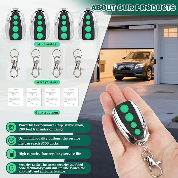 4 PCS M12 Gate Remote Control Transmitter 433.92 MHz Garage Door Remote for Automatic Swing Sliding Gate Opener Compatible with Lockmaster Topens Casar 4-Button Wireless Transmitter