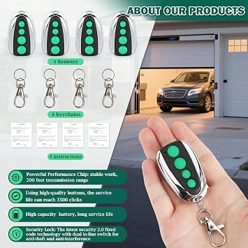 4 PCS M12 Gate Remote Control Transmitter 433.92 MHz Garage Door Remote for Automatic Swing Sliding Gate Opener Compatible with Lockmaster Topens Casar 4-Button Wireless Transmitter