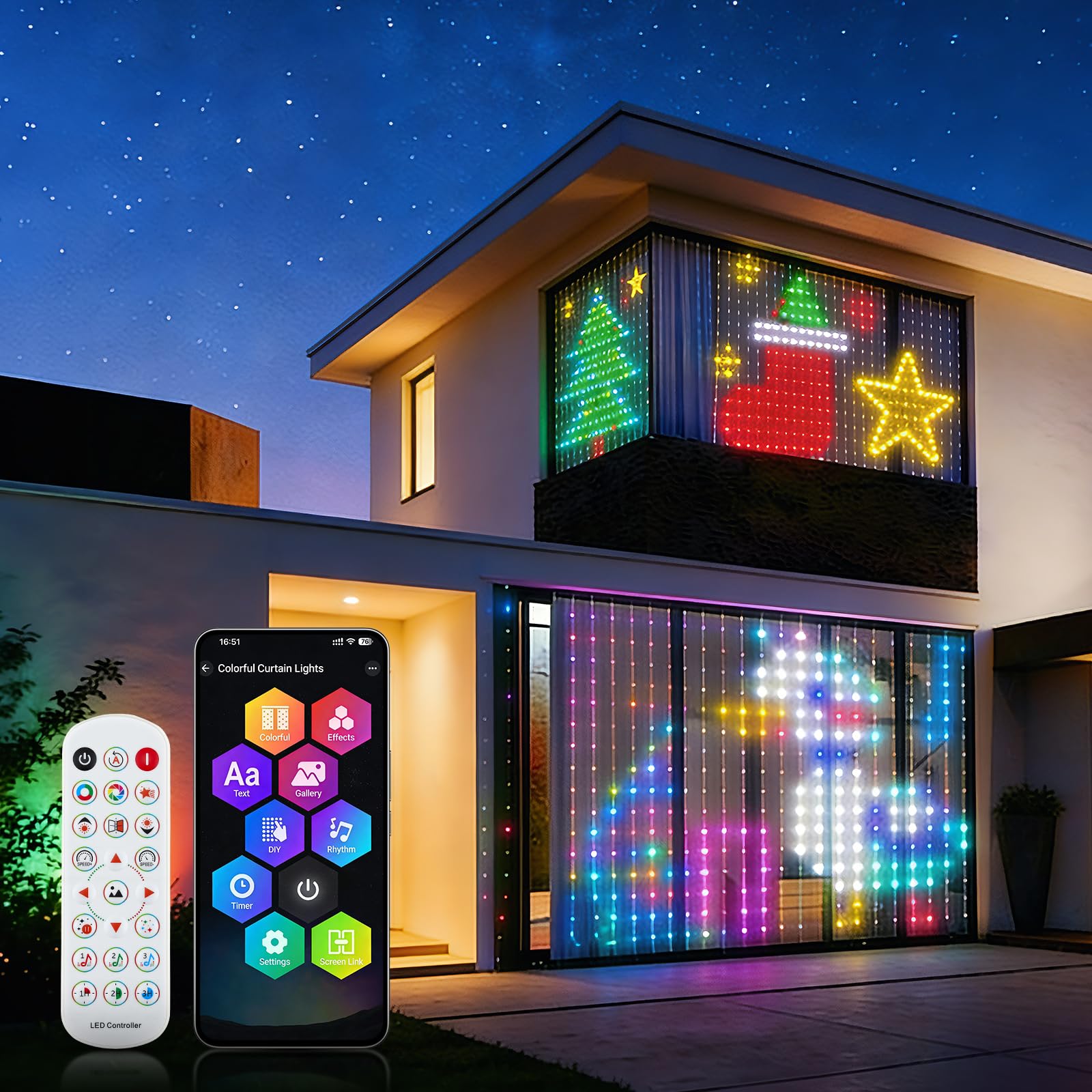 Dumenix Smart Curtain Lights 400 LED, 2x2m RGBIC Curtain Fairy Lights with App & Remote Control, Music Sync, DIY Mode, Waterproof for Indoor Outdoor Party Bedroom Christmas Decor