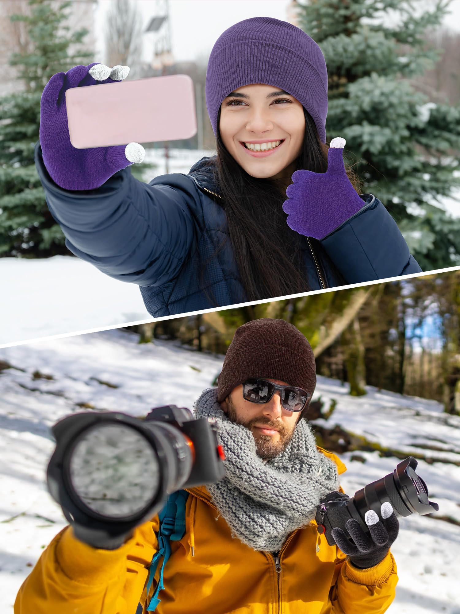 Suhine 160-teiliges Wintermützen-Handschuh-Set, Strickmützen, Winterhandschuhe, warm, Unisex, Totenkopfmützen, Handschuh-Set für Damen