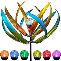 XPSCOCO 83" Solar Tulip Wind Spinner - Kinetic Metal Flower Sculpture with Color-Changing LED Crackle Glass Ball, Waterproof Outdoor Garden Stake