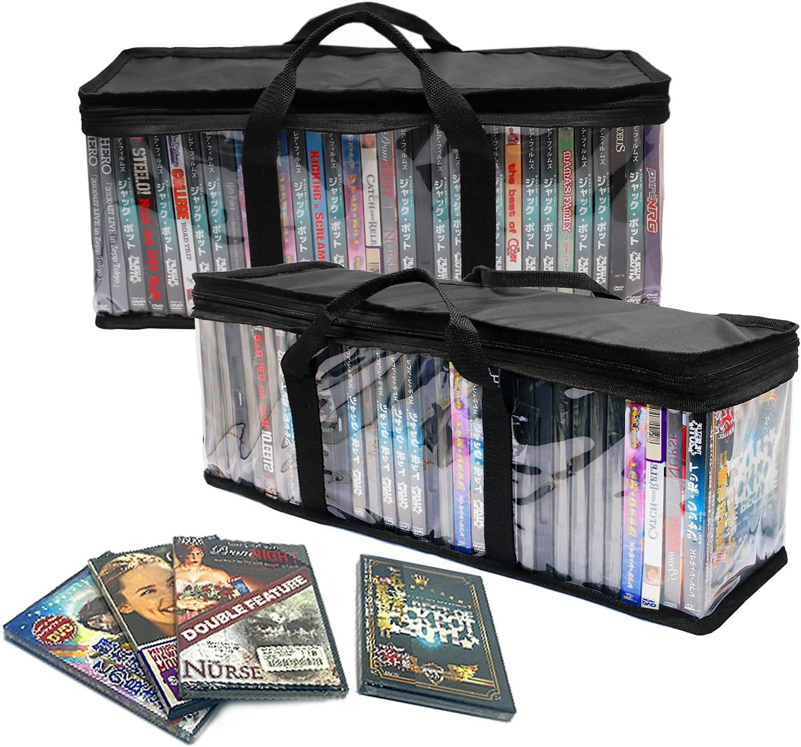 DVD Storage Bag, Portable CD Media Collection Bag, Hold Up 80 DVDs | 40 Each Box | DVD Case with Zipper Closure & Handles - Video Games Organization, 2 Pack