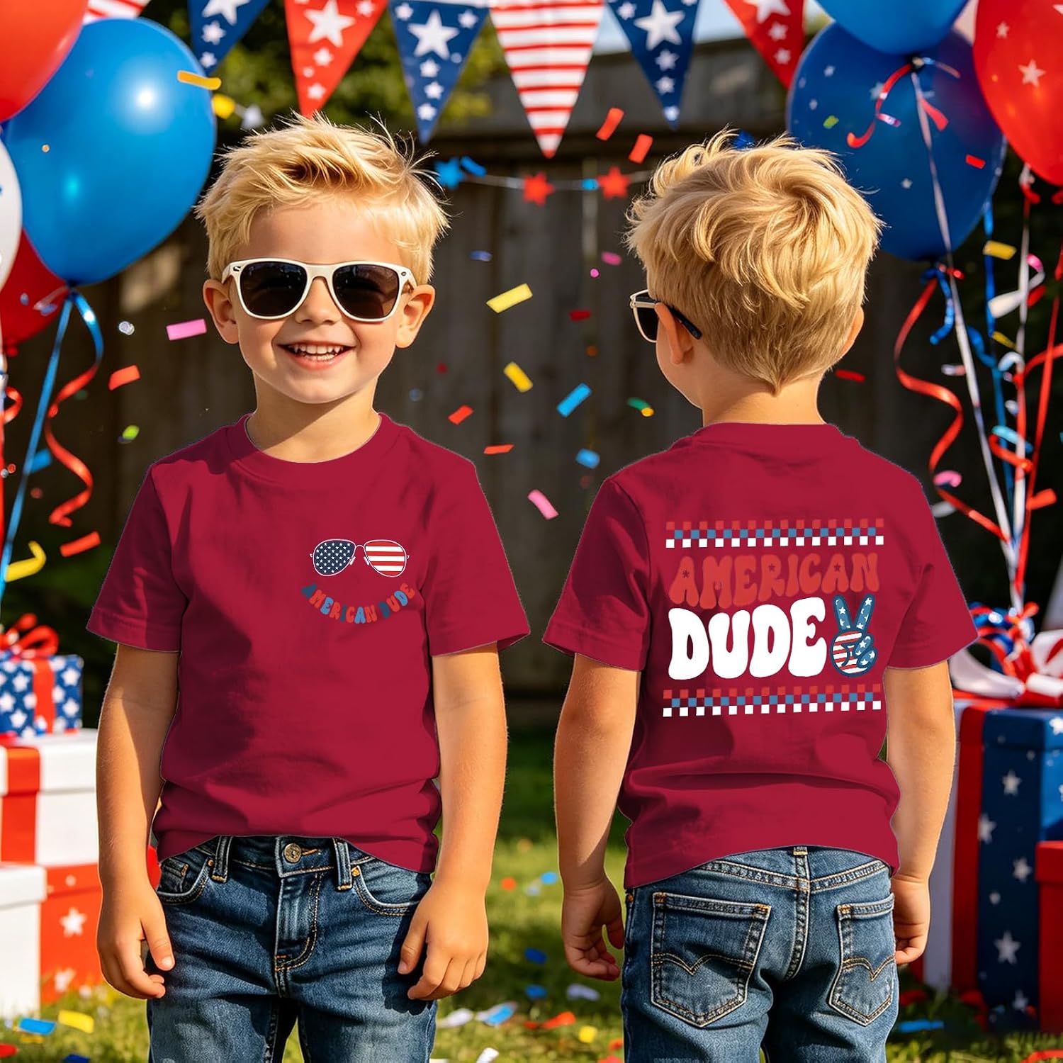 4th of July Shirts for Toddler Boys American Dude T-Shirt Kid Patriotic Memorial Day Tees Independence Day Top 2-7Y