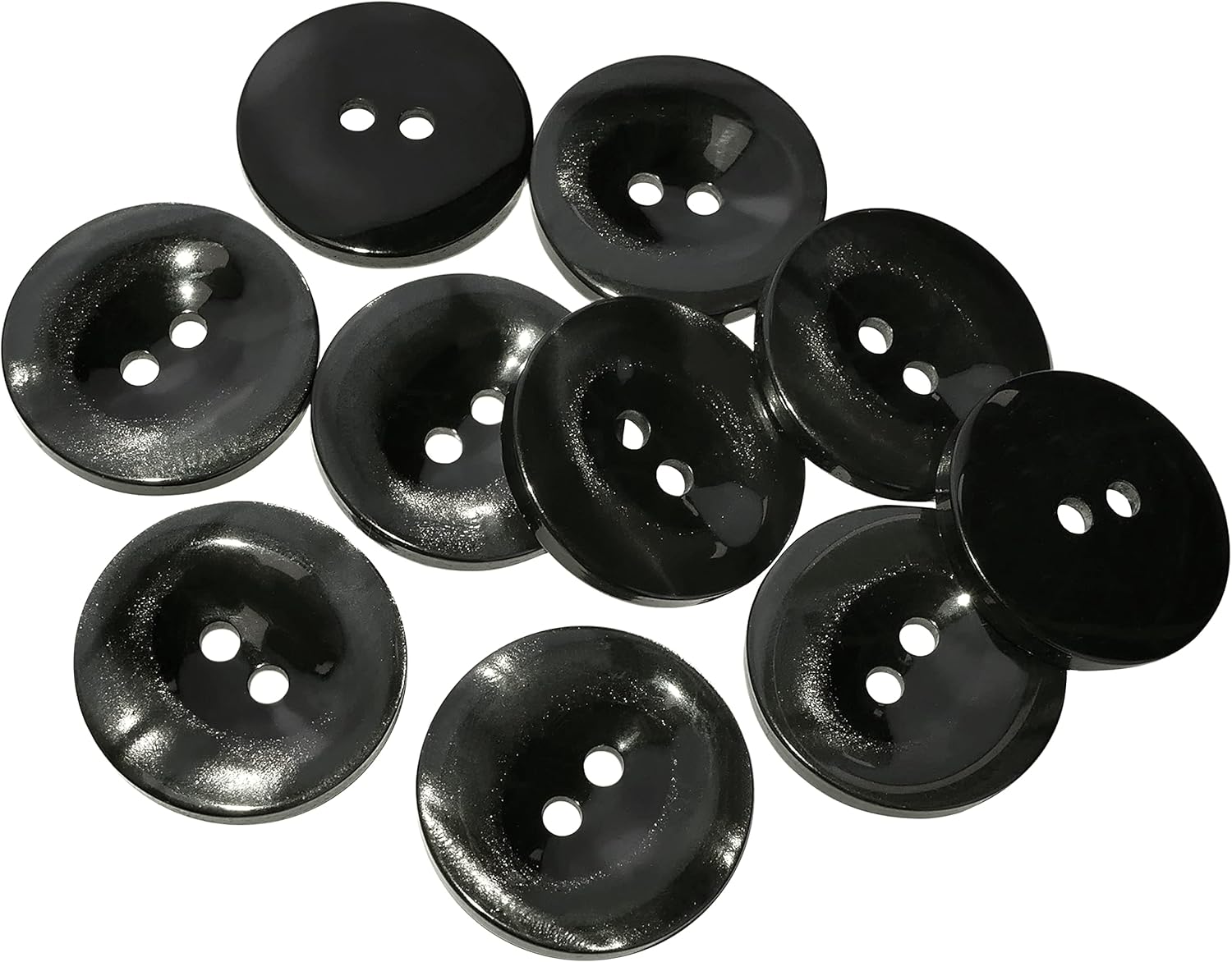 AERZETIX - C57134 - Set of 10 Round Concave Sewing Buttons Pin Buttons Ø25x4mm with 2 Holes 40L L40 - Black - Plastic - Opening 3 mm - Creative Hobby Haberdashery Sewing Decorative Clothing