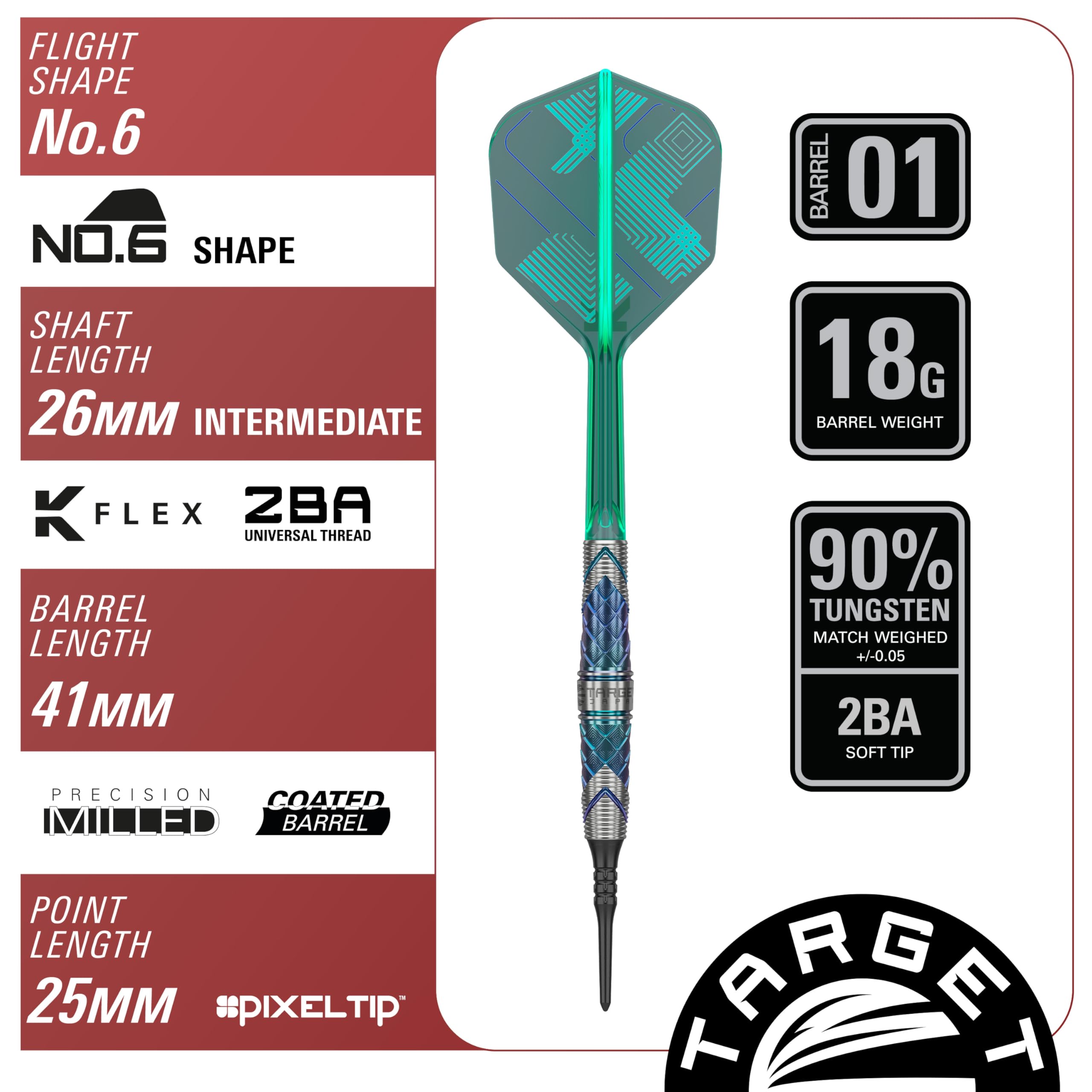Target Japan Kaze Series Ceros 01 Soft Tip Darts with Kflex, 18G