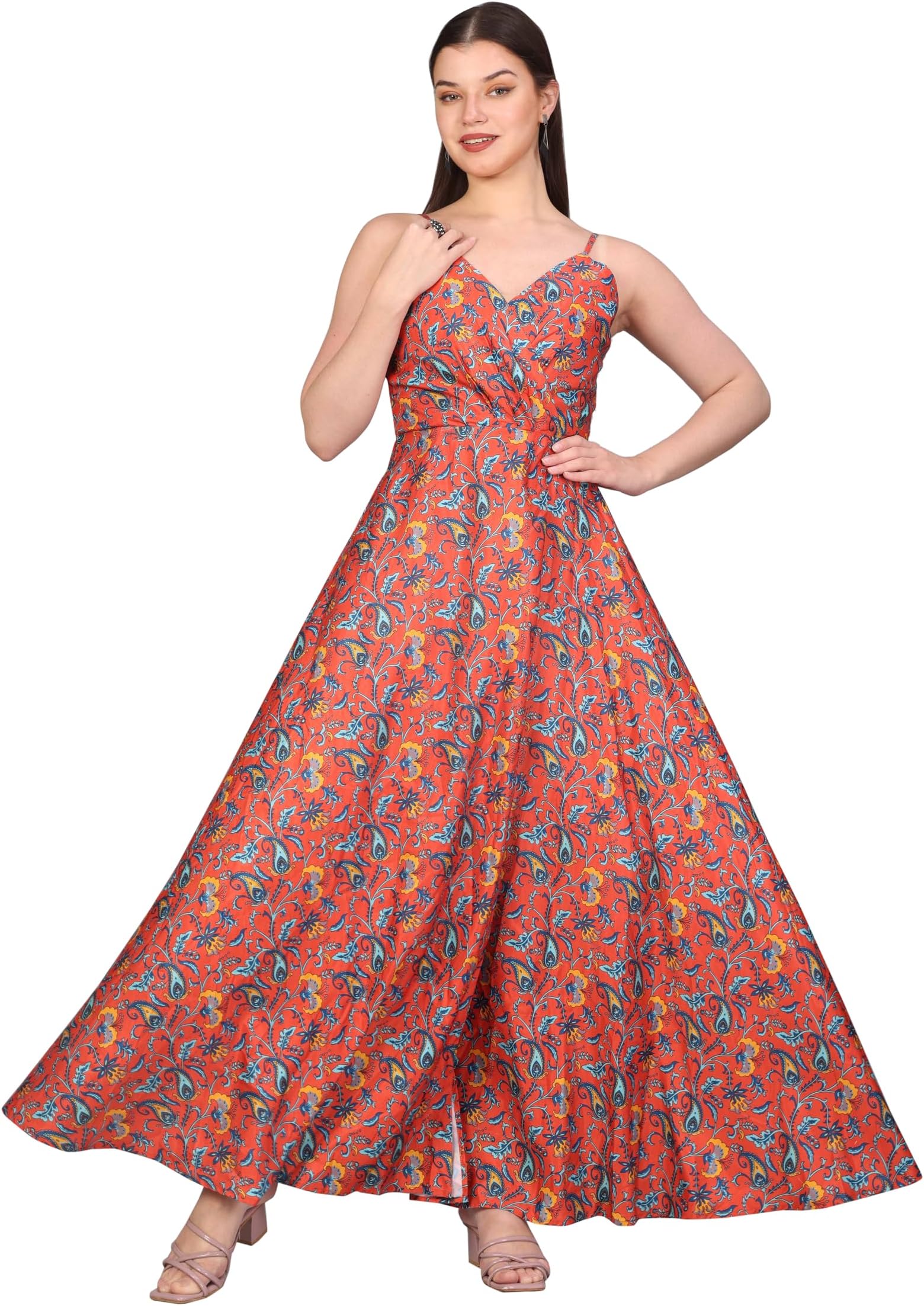 Women’s Floral Printed Sleeveless Maxi Dress | Lightweight Summer Long Dress with Spaghetti Straps & Flared Hem | Casual, Party & Vacation Wear