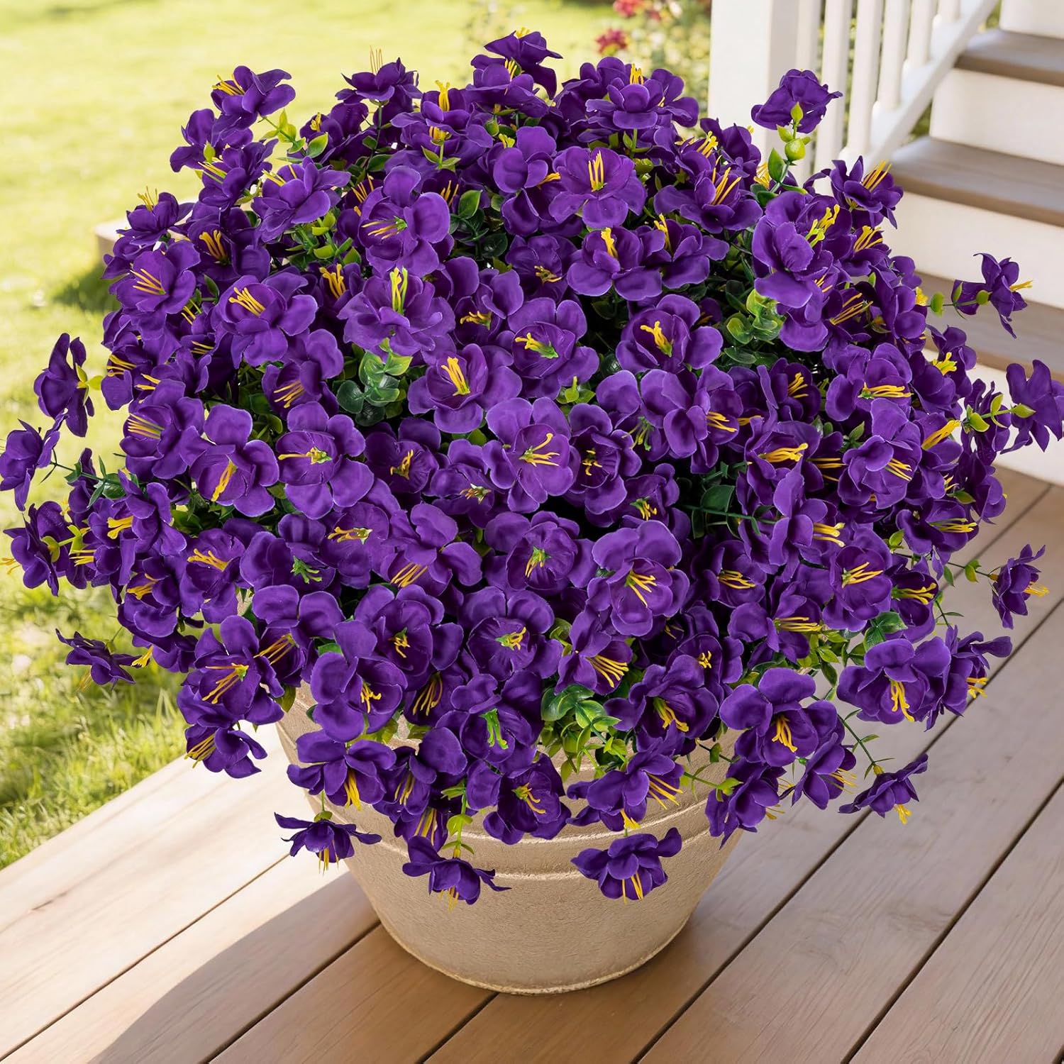 Lnoicy 16 Bundles Realistic Artificial Camellia Flowers for Outdoor, UV Resistant Faux Lifelike Fake Flowers for Home Decor, Wedding, Centerpiece（Purple）