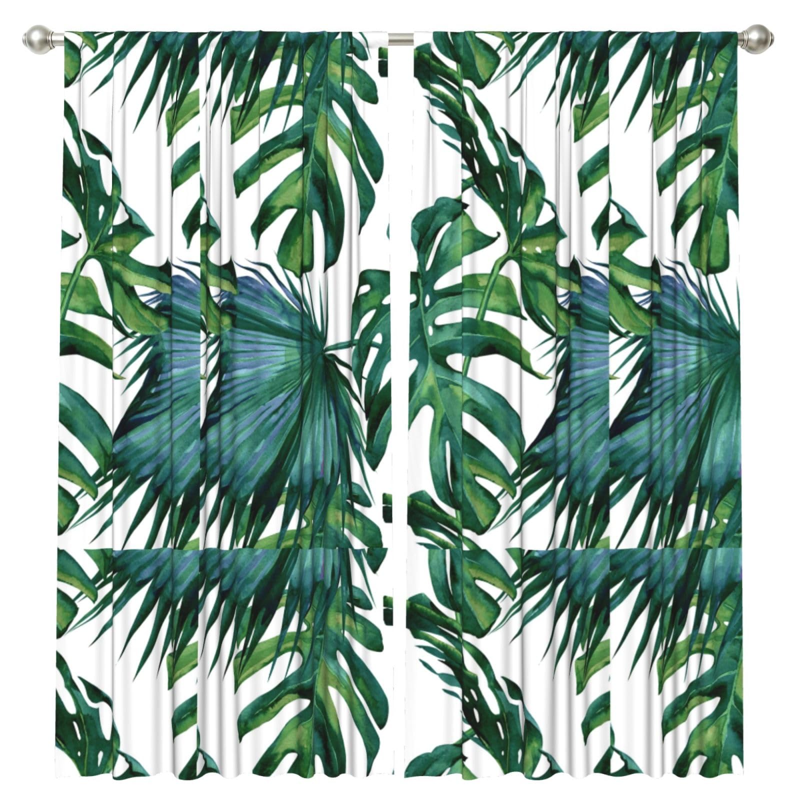 InOmak Tropical Palm Leaves, 2 Panels Window Curtains 52 x 84 Inch Blackout Curtains for Living Room Bedroom