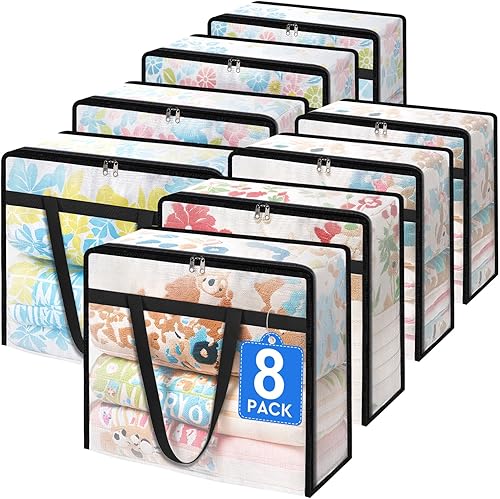 Miniatura 12 de Paquete de 6 bolsas de almacenamiento transparentes para edredón, ropa y ropa de cama, almacenamiento de mantas de plástico con cremallera y asa,