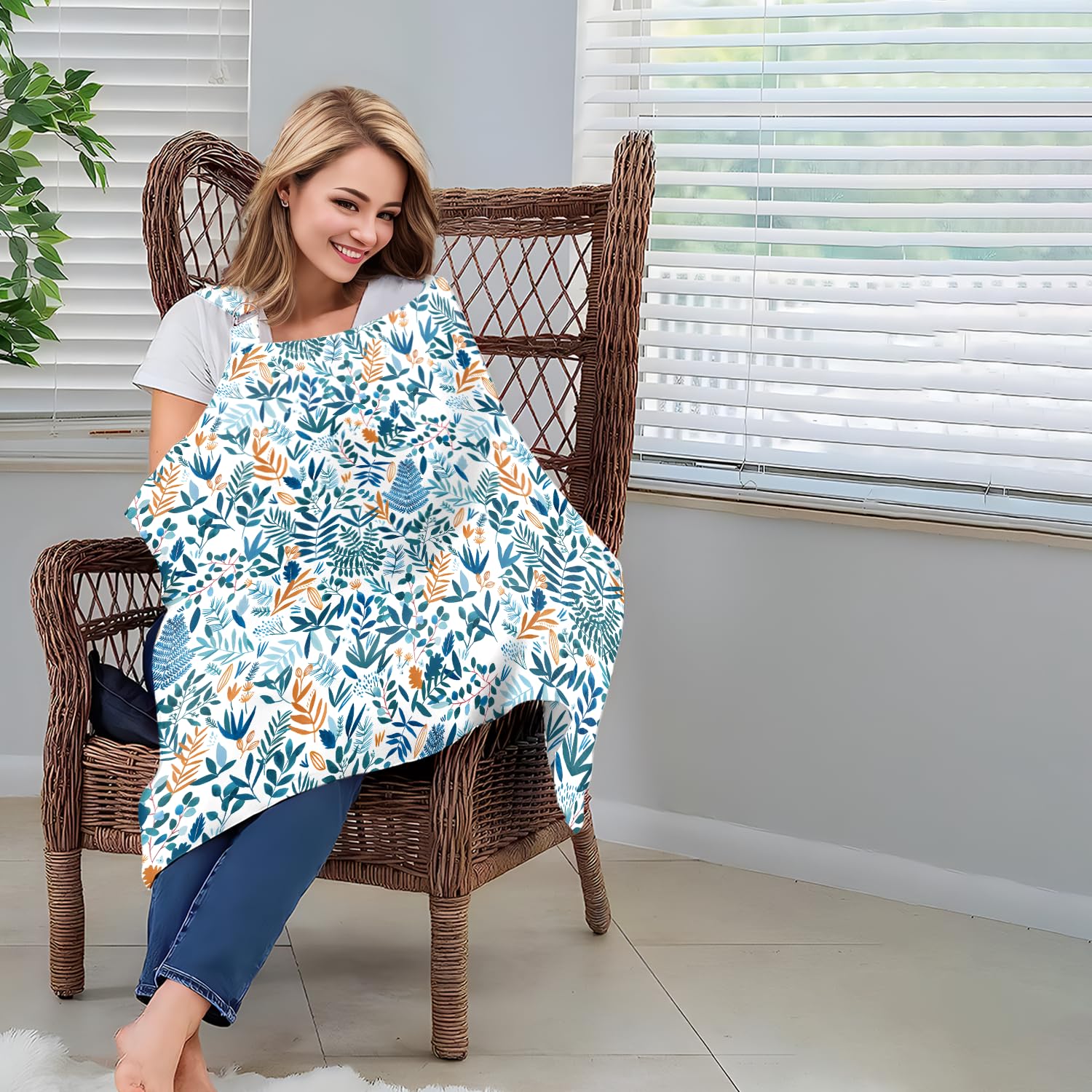 Tablier d'allaitement respirant réglable 72 x 95 cm imprimé floral pour femme