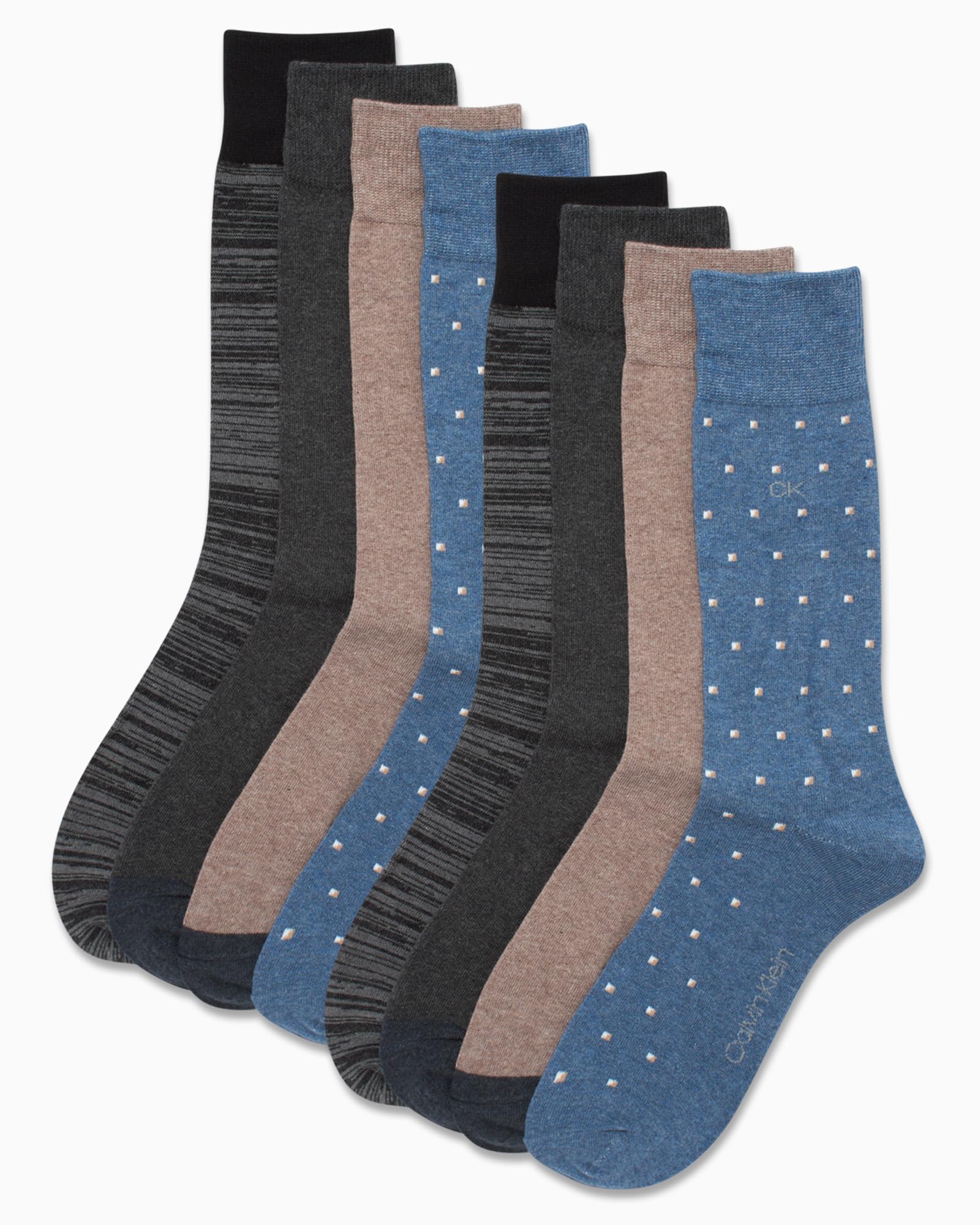 Calvin Klein Calcetines de vestir para hombre, calcetines ligeros de mezcla de algodón (paquete de 8), Azul/marrón multicolor, 7-12