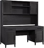 Sauder Tiffin Line Office Hutch in Raven Oak - Adjustable Storage for L-Shaped Desk, Executive Desk & Credenza