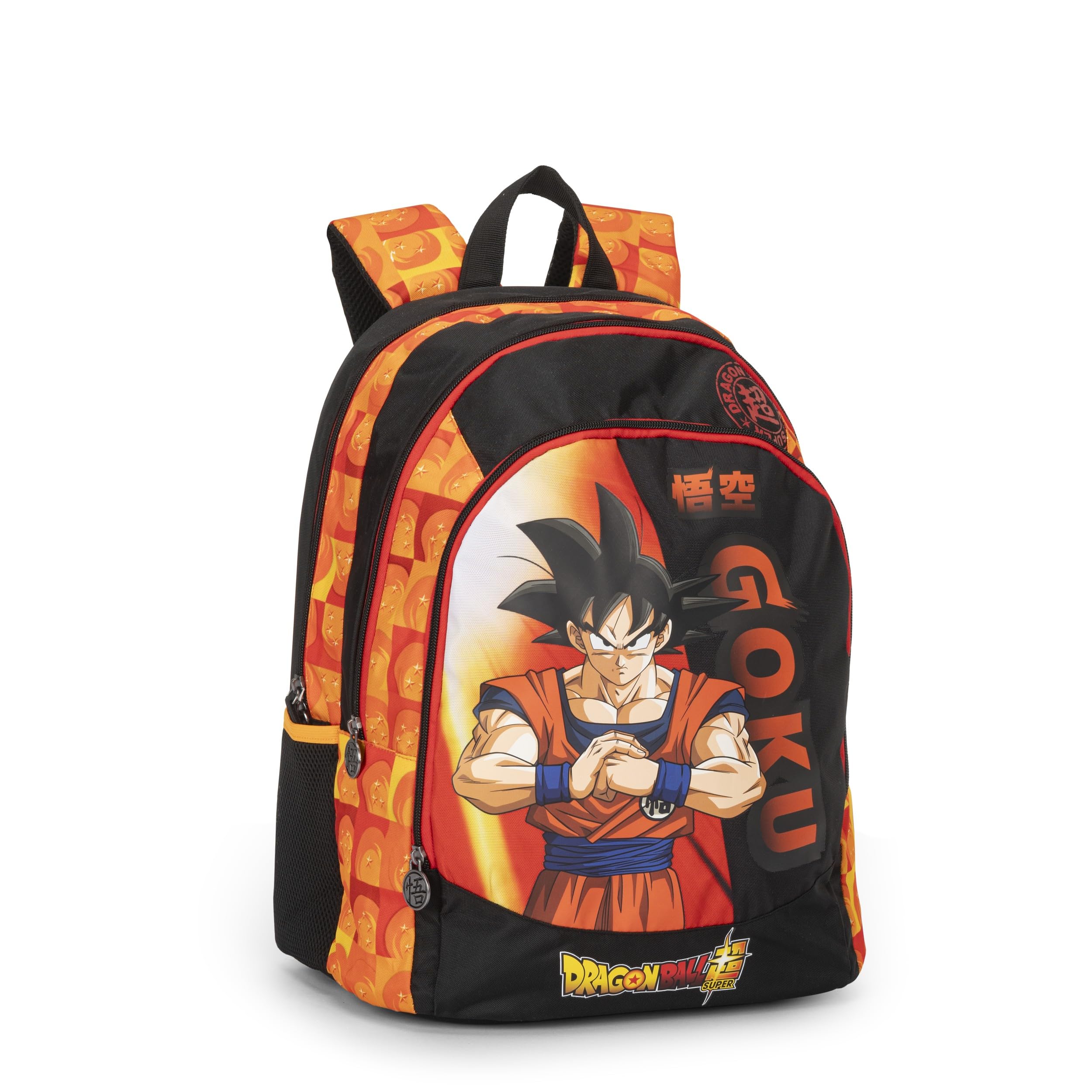 DRAGON BALL - Zaino Scuola Ufficiale Dragon Ball, con 2 Ampi Spazi Centrali, Capiente Tasca Frontale, Spallacci Regolabili e Imbottiti, Retro e Fondo Termoformati, 32x43Hx23cm, Nero-Arancione