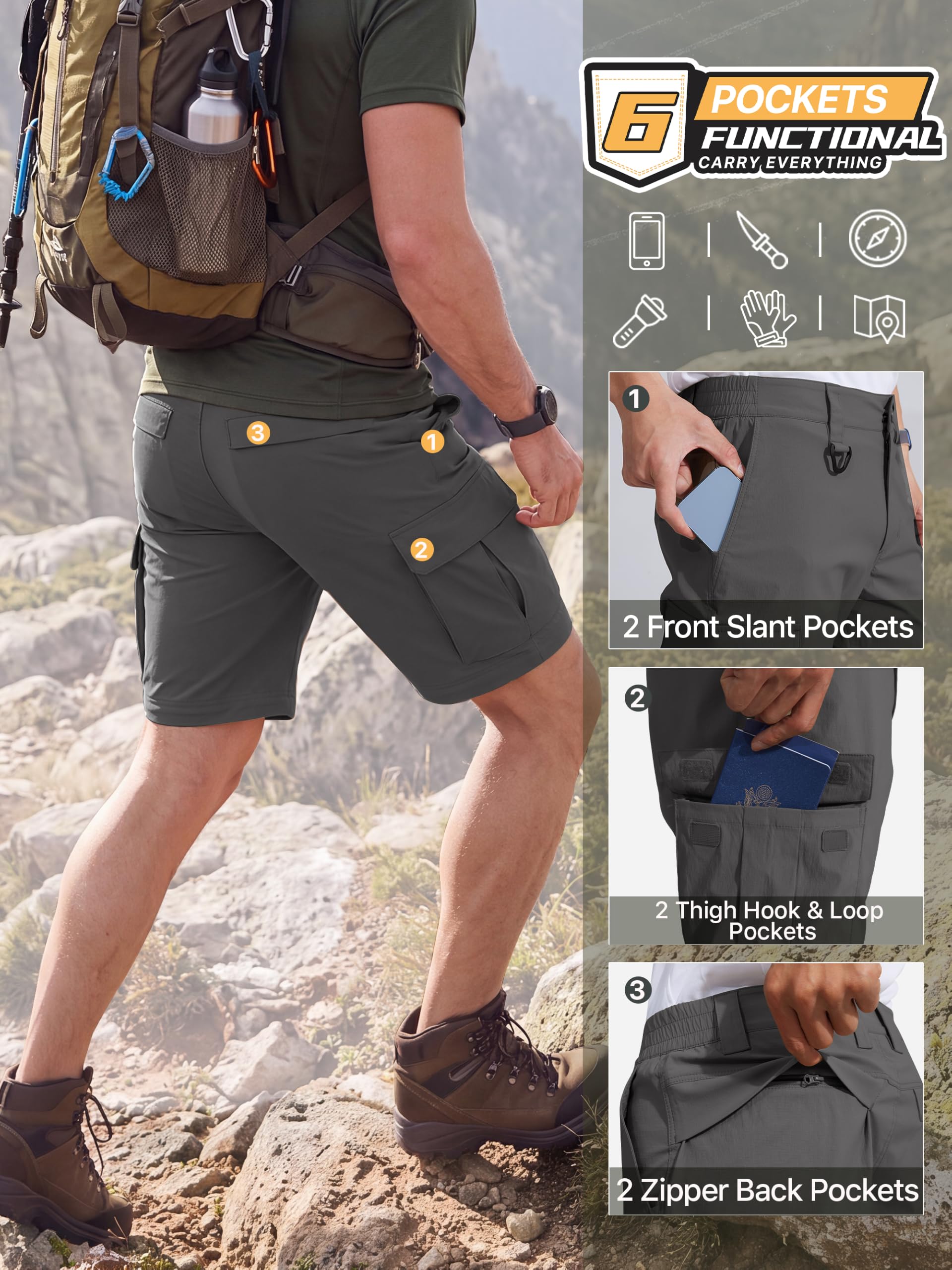 FREE SOLDIER Pantalon de randonnée convertible imperméable léger à séchage rapide pour homme