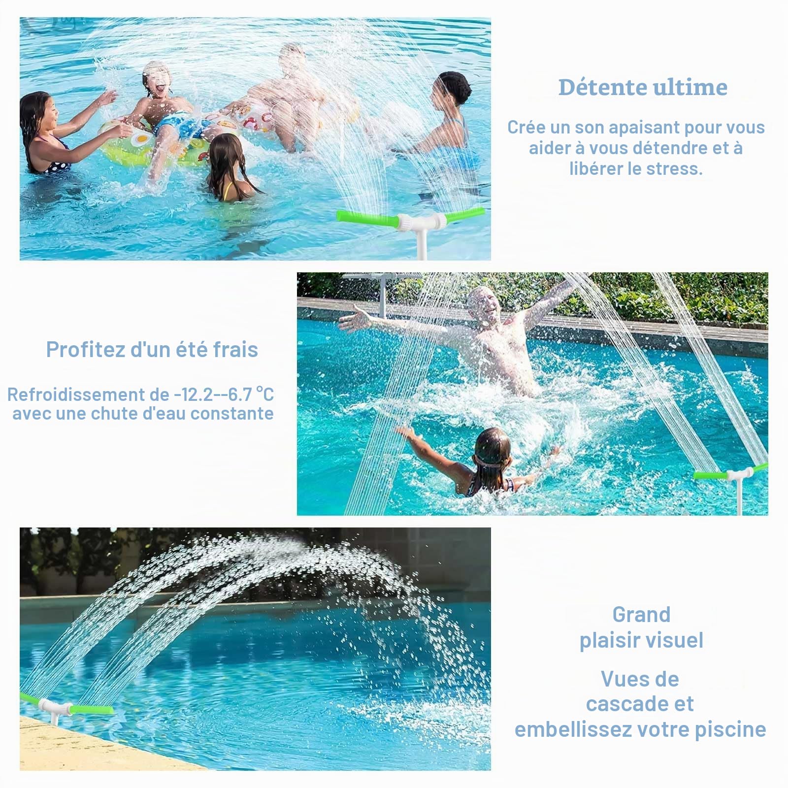 Fontaine de Piscine a Double Pulvérisation, Fontaine à Cascade Réglable 360°, Fontaine de Piscine en Cascade, pour Piscine Hors Sol/Souterraine avec Adaptateur pour Jardin Extérieur