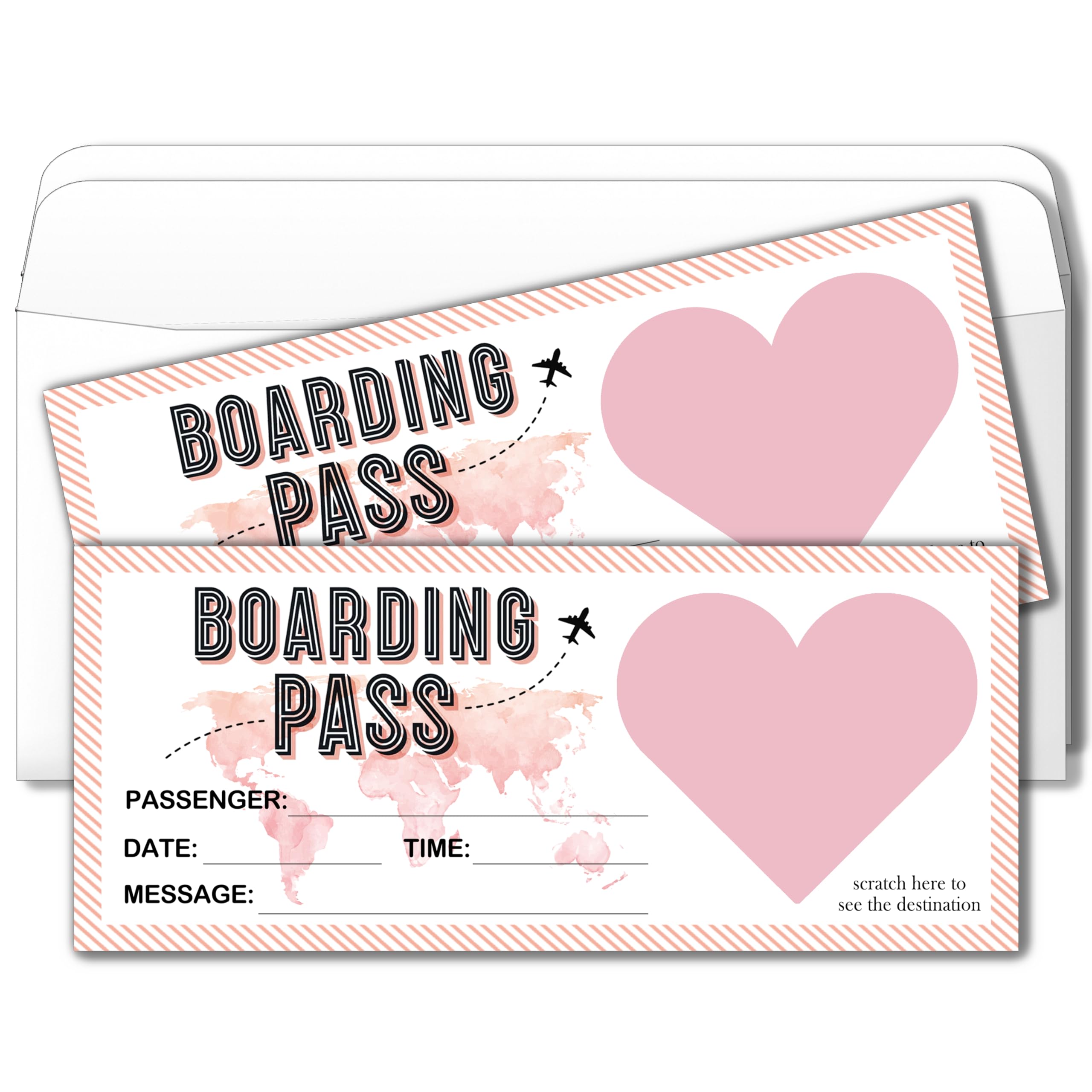 2 Set Surprise Scratch Reveal Card Surprise Destination Revealed Card Boarding Pass Gifts for Birthday Holiday Wedding Valentine's Day Anniversary(Pink)-A17