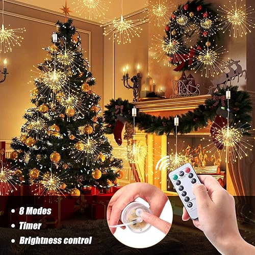 Miniatura 4 de Tuanse Paquete de 8 luces en forma de explosión de estrellas, luces LED de hadas de fuegos artificiales para colgar al aire libre, funciona con