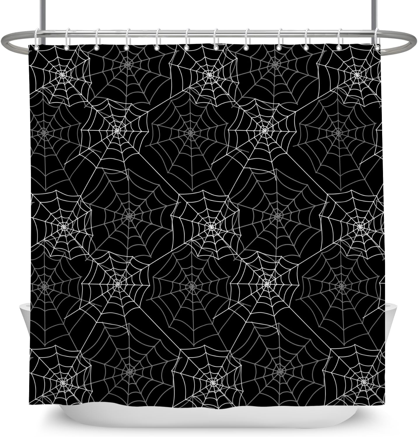 Halloween Shower Curtain for Bathroom Modern Spooky Black and White Spider Web Shower Curtains Waterproof Polyester Fabric Decorative 72×72 Inch