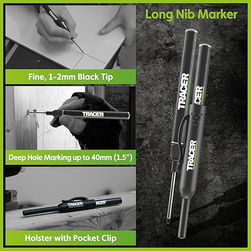 Miniatura 6 de Kit completo de marcado de agujeros profundos Tracer - Incluye marcador permanente de agujeros profundos de doble punta y largo y lápiz de